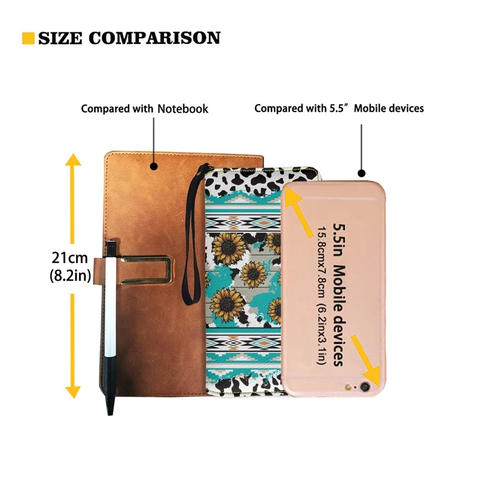 Women's PU Leather Long Zipper Wallet with Sunflower & Elephant Design - Stylish RFID Blocking Bifold Wallet for Everyday Use, Travel & Gift Giving