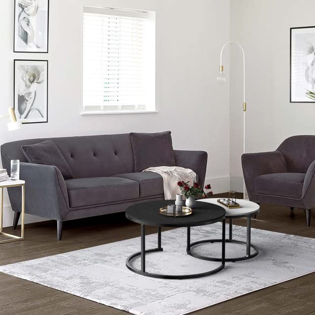 YITAHOME 2-Piece Round Nesting Coffee Table Set - Sturdy Metal Frame & Wood Top in Black & White - Perfect for Living Room, Lounge, or Small Spaces