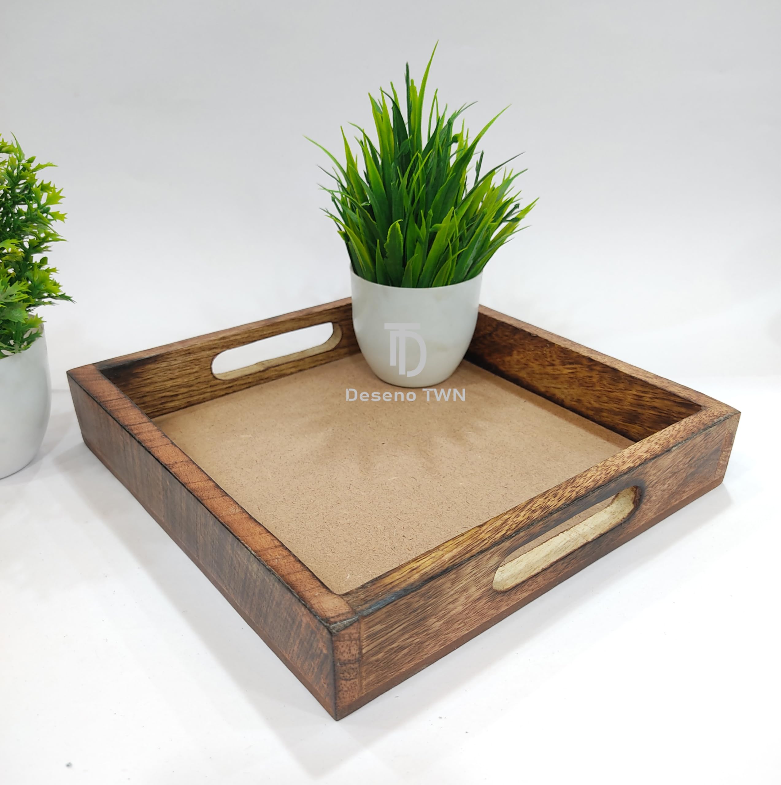 Deseno 8x8 Inch Square Wooden Serving Tray - Decorative Coffee Table Tray for Home Decor, Dining Table Centerpiece, Kitchen Organizer | Perfect for Serving Food, Displaying Decor, and Organizing Essentials