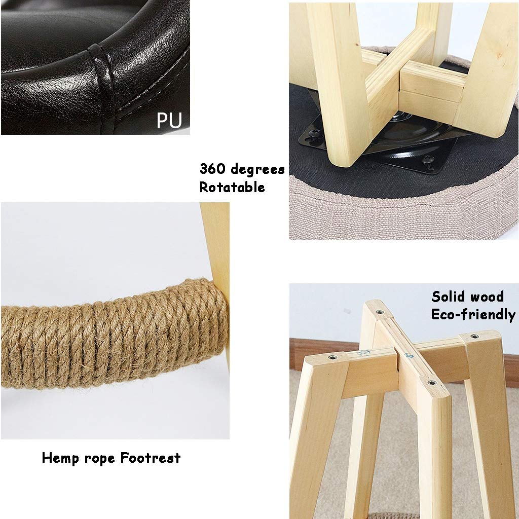360° Swivel Bar Stools with Linen Seat & Wood Frame - Adjustable Height Dining Chairs for Pub, Café, Breakfast Bar, Counter & Kitchen - Perfect for Entertaining, Small Spaces & Modern Home Decor