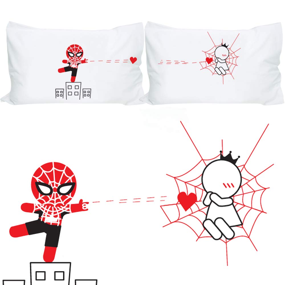 Funny Couples Pillowcases - Spider Superhero Gifts for Him, Valentine's Day & Anniversary Presents for Couples