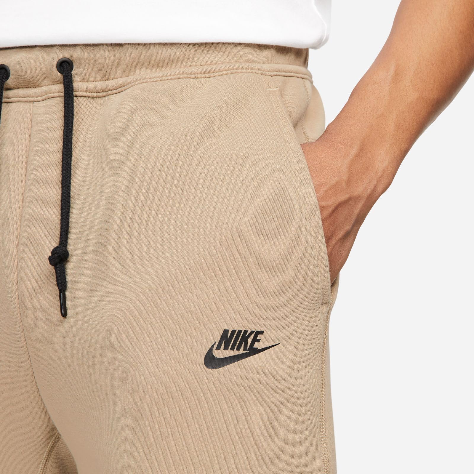 Nike Tech Fleece Jogger Pants for Men - Lightweight Fleece Sweatpants, Size Large, Khaki/Black - Perfect for Running, Gym & Casual Wear