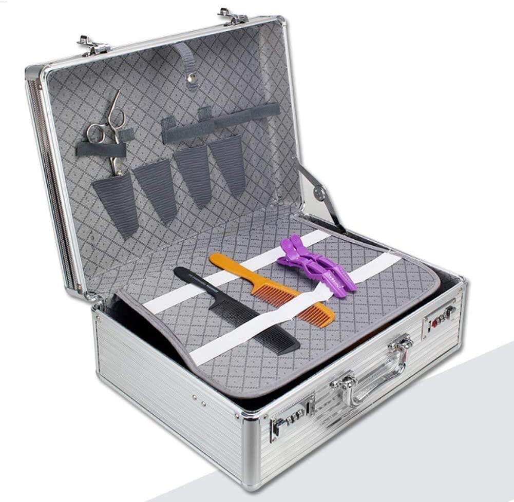 YUESFZ Professional Aluminum Hard Case Salon Organizer - Multi-Pocket Lockable Travel Bag for Hair Dryers, Clippers & Trimmers | Portable Stylist Tool Storage | Salon, Barber Shop & Travel Use (Silver)