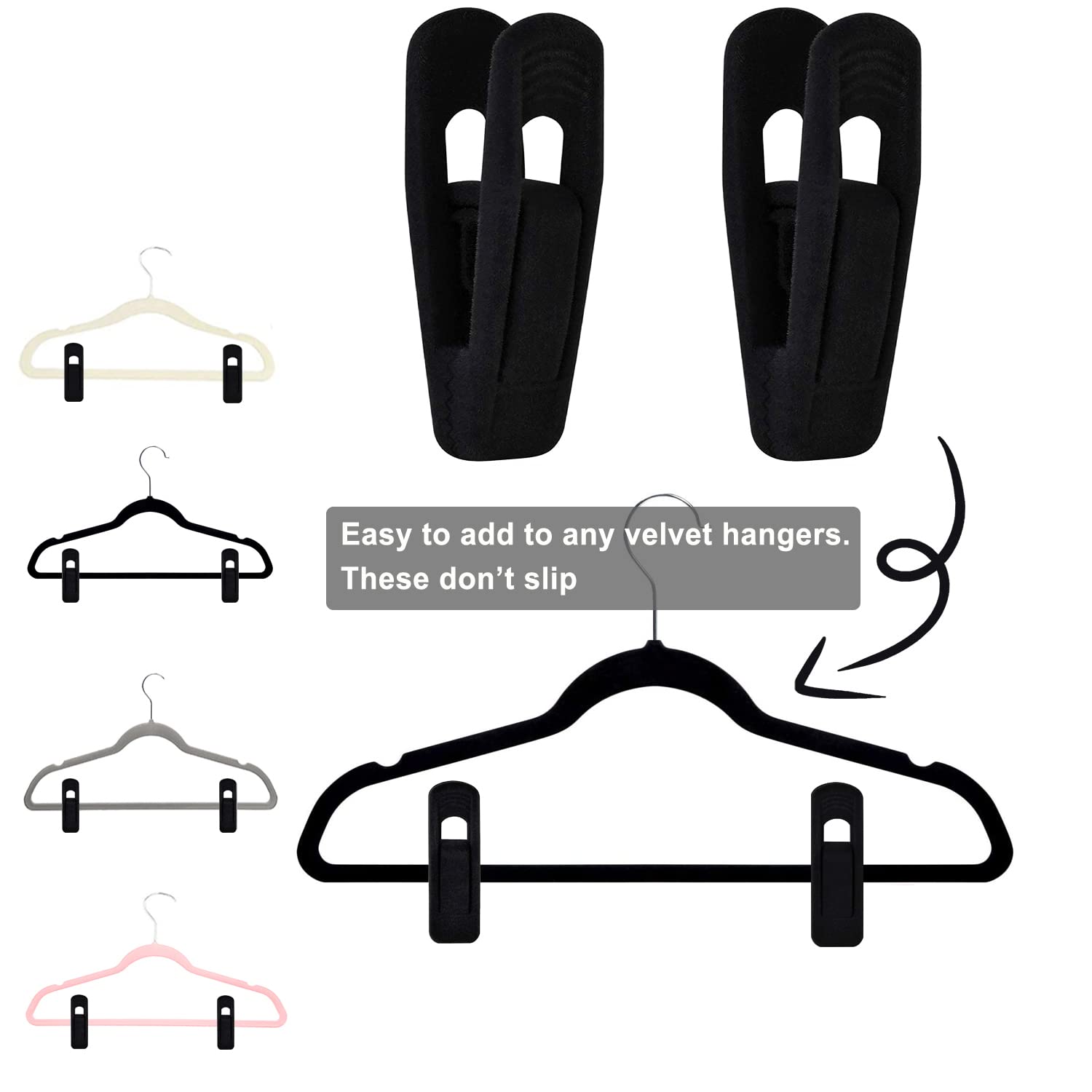 20 Pack Black Velvet Hangers with Non-Slip Clips - Strong Finger Clips for Pants & Thin Velvet Hangers - Perfect for Closet Organization & Space Saving Wardrobe Storage