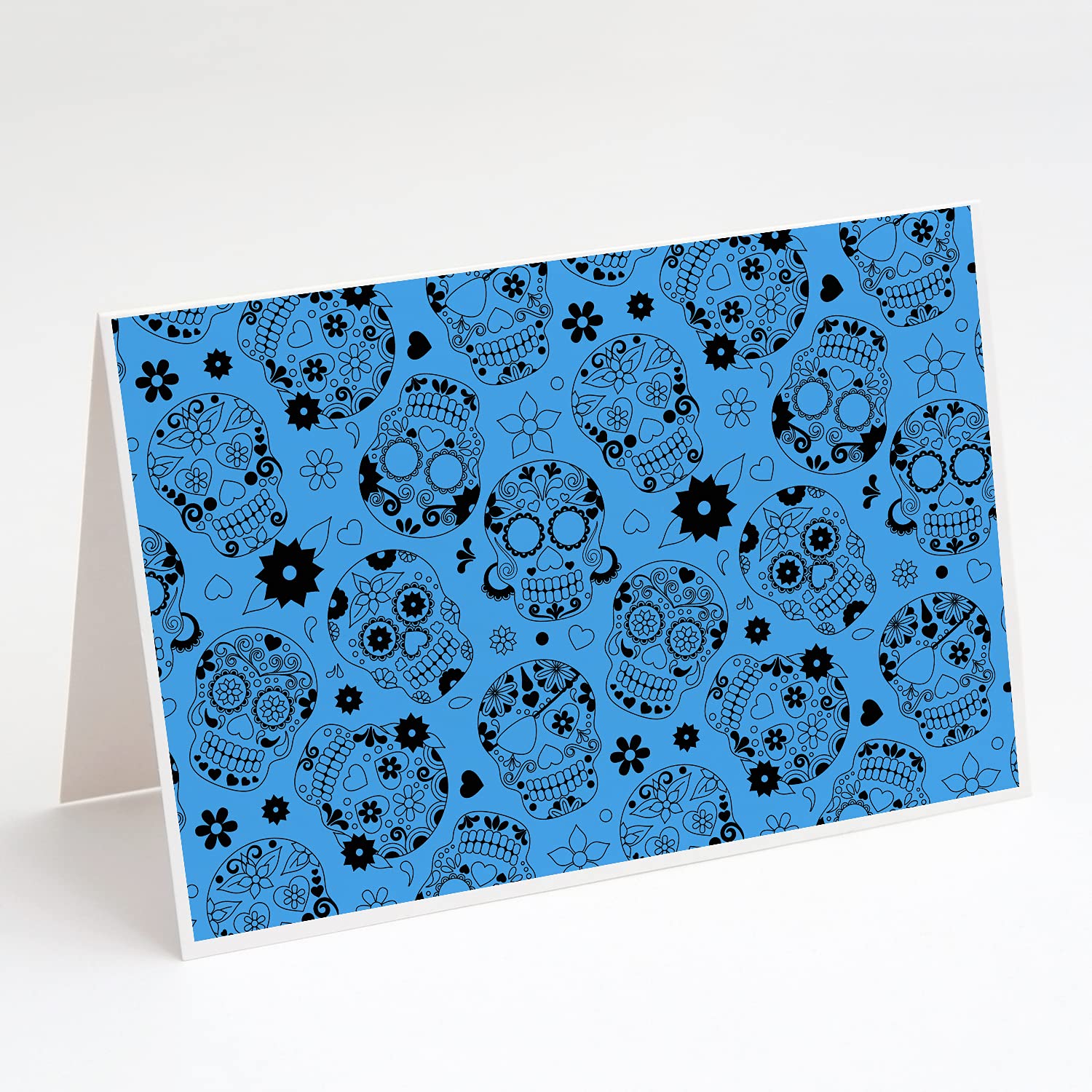 Day of The Dead Blue Greeting Cards and Envelopes - Pack of 8 Blank A7 Size (5x7) Whimsical Note Cards for Halloween, Dia de los Muertos Celebrations & Special Occasions