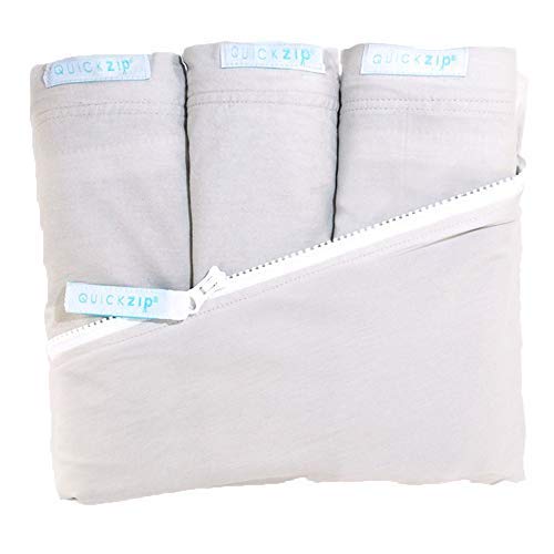 QuickZip Crib Sheet Set - 100% Cotton Gray Wraparound Base & 3 Zip-On Sheets for Standard Crib Mattresses - Faster, Safer Baby Bedding Solution - Perfect for Nursery, Daycare & Travel Use