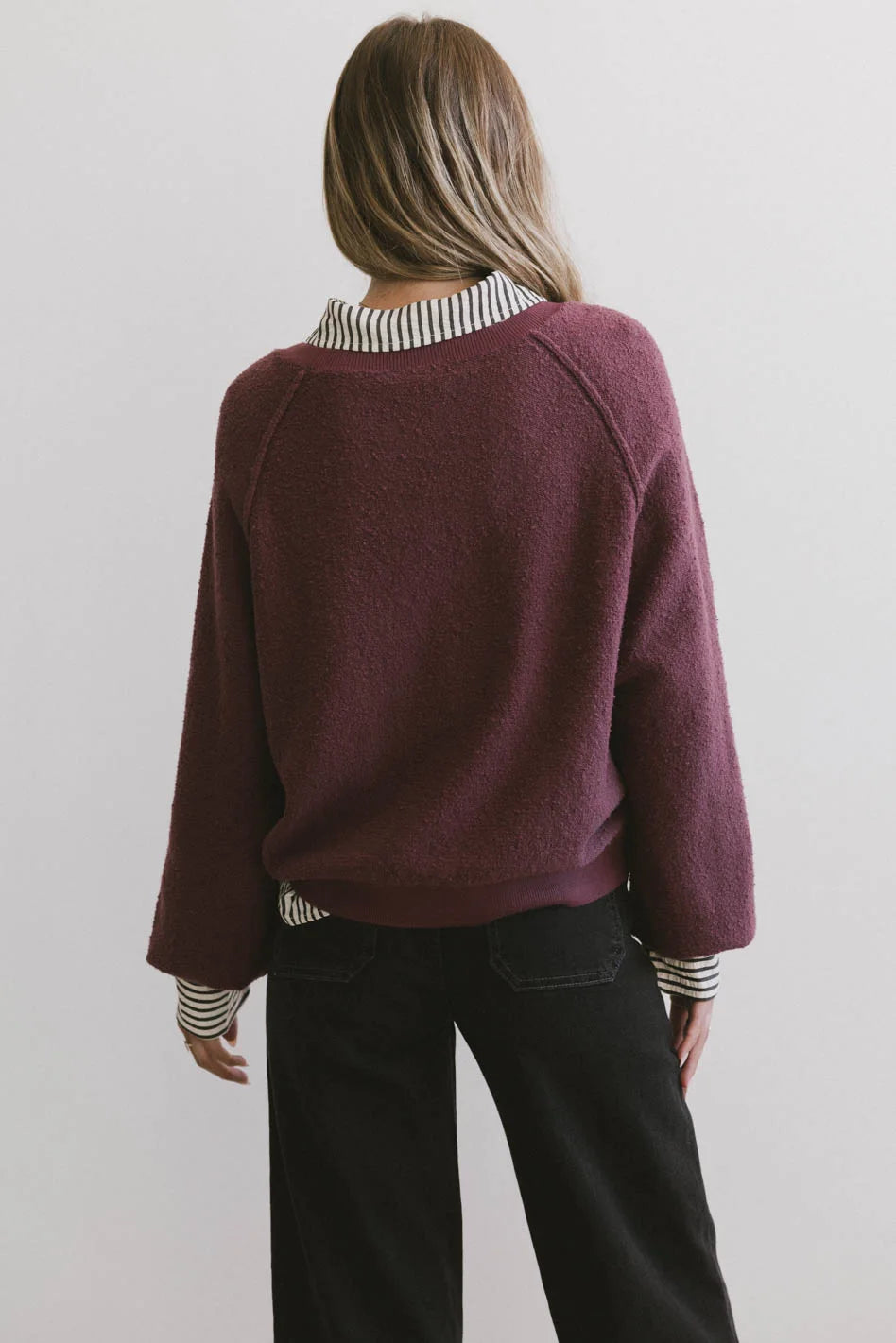 Annaleah Textured Burgundy Sweatshirt for Women | Cozy Pullover with Soft Fabric | Perfect for Casual Outfits, Lounge Wear & Fall Fashion