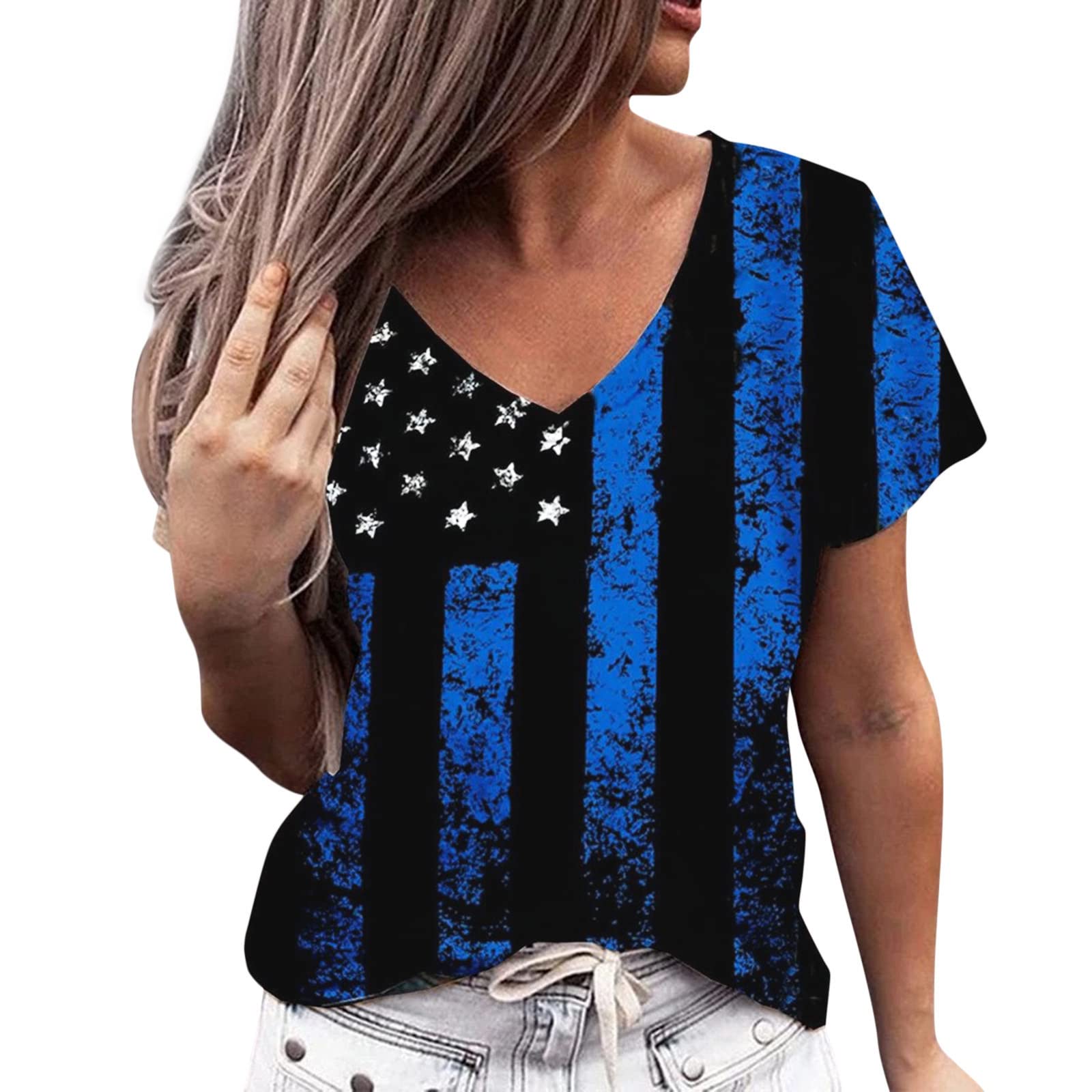 Women's Summer Tops - Gradient V-Neck T-Shirt | Short & Long Sleeve Casual Tunic Blouse | Loose Fit Comfortable Blouses for Beach, Travel & Everyday Wear