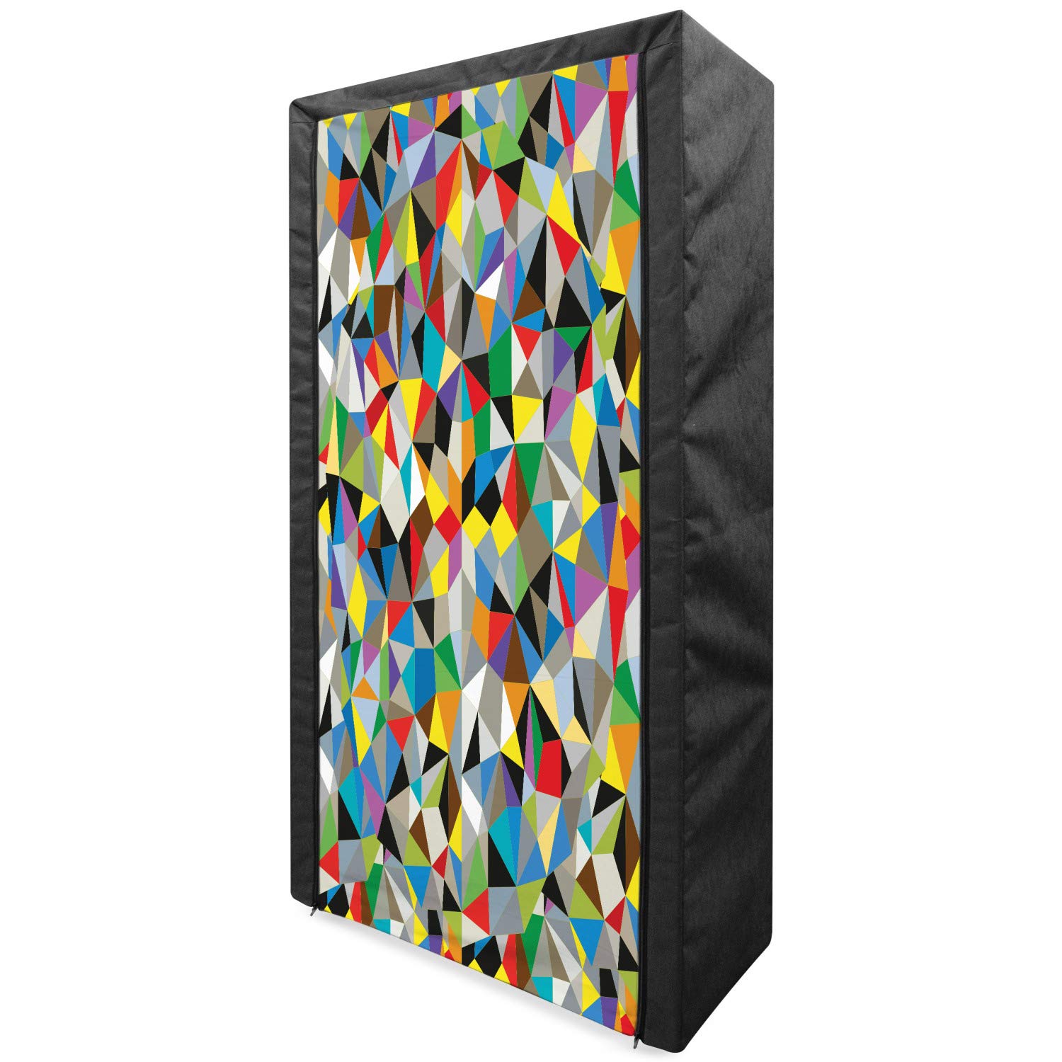 Ambesonne Abstract Portable Fabric Wardrobe - Geometric Chaos Triangular Mosaic Design, Modern Clothing Organizer with Shelves, 33.5 Inch Multicolor Storage Closet | Perfect for Bedroom, Dorm, Apartment & Small Space Organization