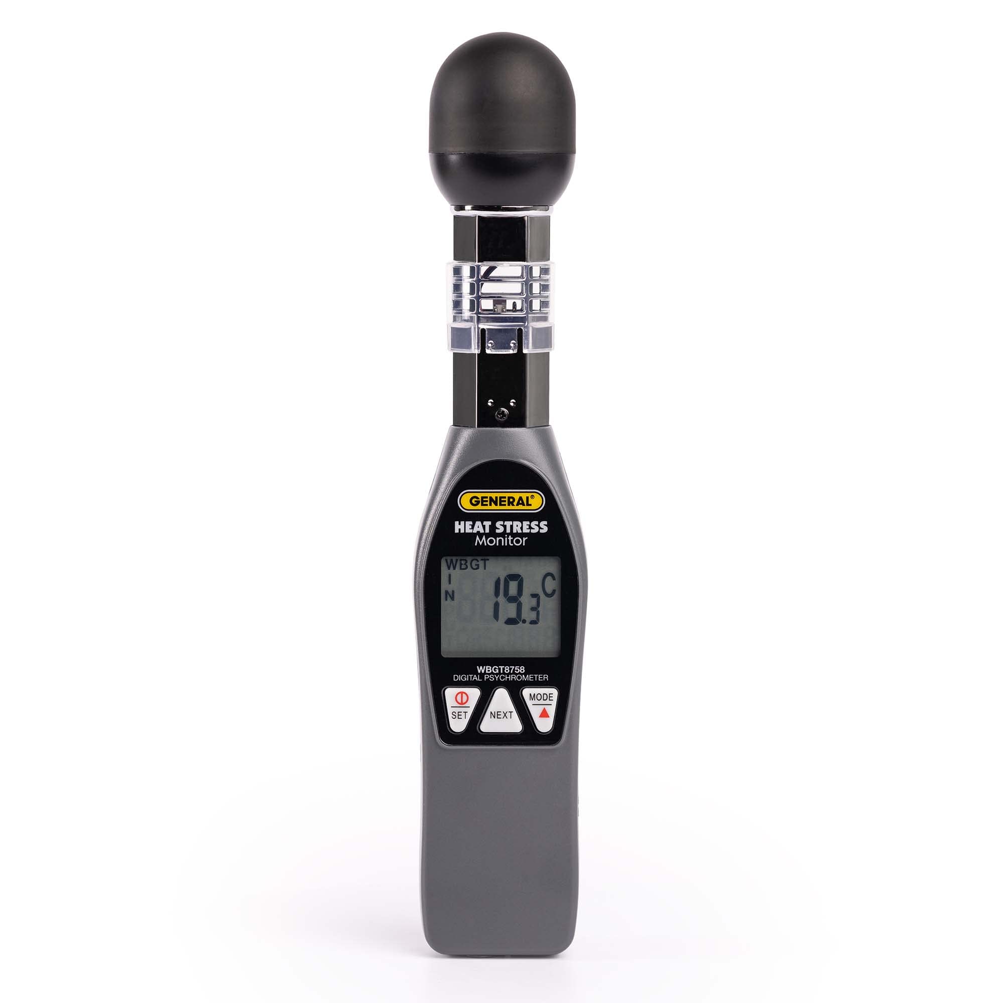 General Tools WBGT8758 Handheld Heat Stress Monitor with Brass Black Ball - Measures 32°F to 122°F & 0-100% RH - Ideal for Workplace Safety, Industrial Hygiene, and Outdoor Activity Monitoring
