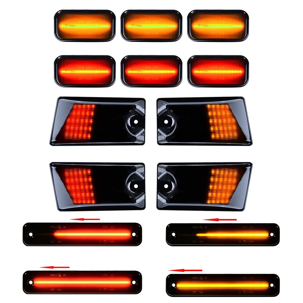 OE Replacement LED Cab Roof Side Marker Lights for 2003-2009 Hummer H2 - Smoked Lens (14pcs) - Front & Rear Lighting Upgrade for Off-Road & Night Driving