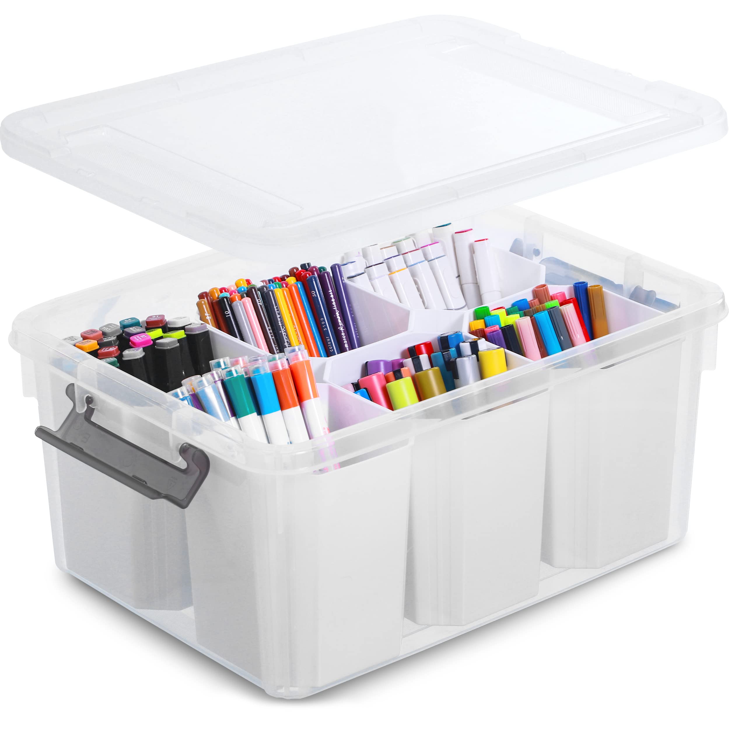 Citylife 17 QT Clear Plastic Storage Bins with Lids - Stackable Organizing Containers for Tools, Crafts, Crayons | Perfect for Home, Office & Classroom Organization