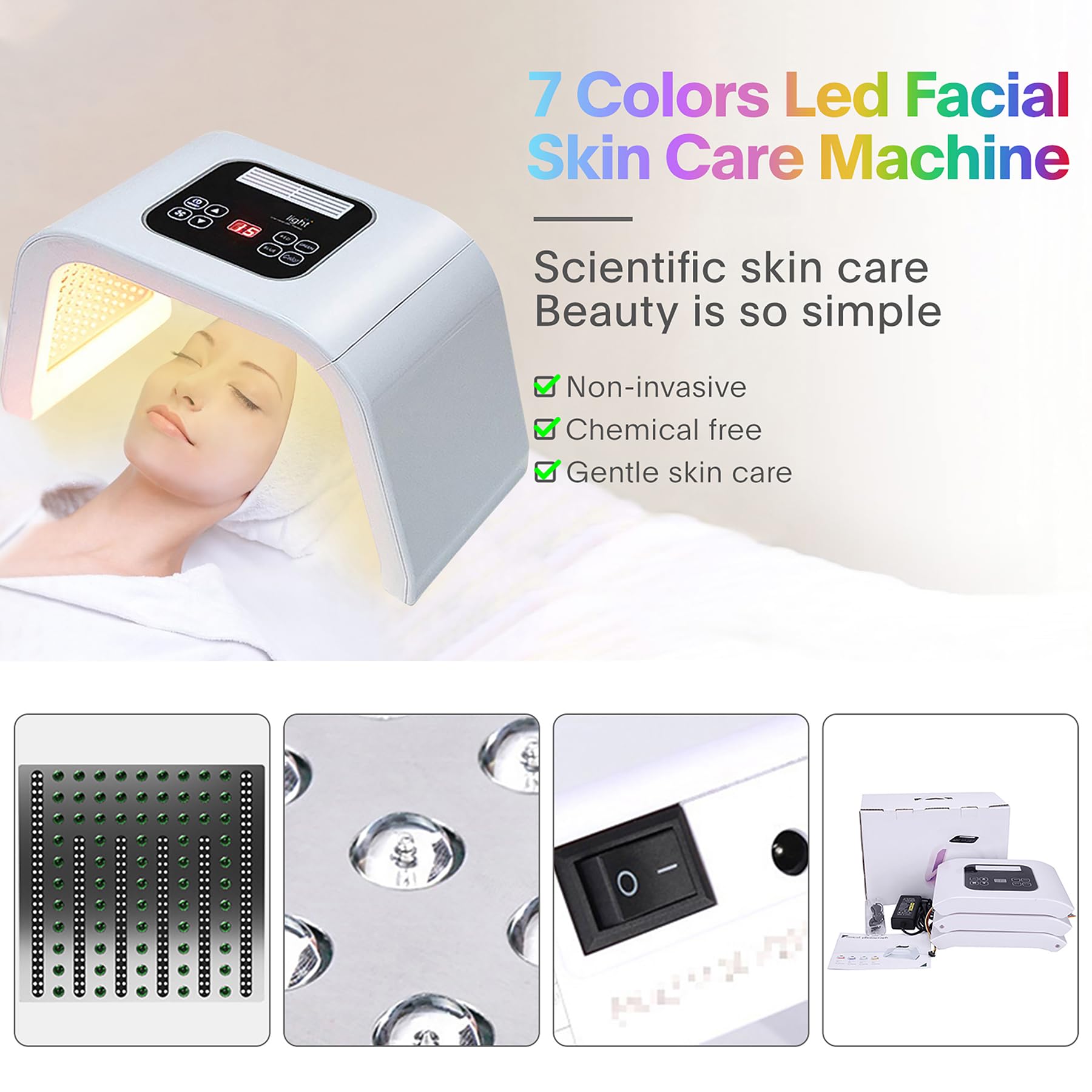 7-in-1 LED Face Light Therapy Mask - Red Blue Green Light Facial Skin Care Device for Acne, Wrinkles & Anti-Aging | At-Home Spa Treatment & Beauty Equipment for Face & Body