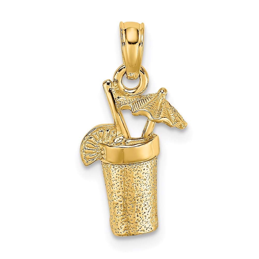 14K Yellow Gold Cocktail Drink Charm Pendant with Umbrella - Elegant Jewelry for Parties, Beach Vacations & Summer Fashion Accessories