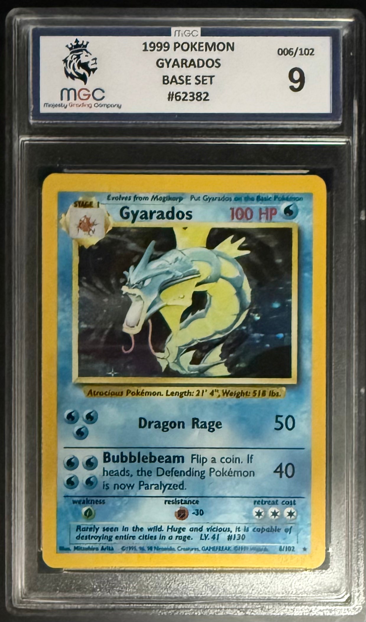 Original Pokemon Gyarados 6/102 1999 Base Set Trading Card - MGC9 Graded for Collectors | Perfect for Pokemon TCG Battles and Nostalgic Gaming