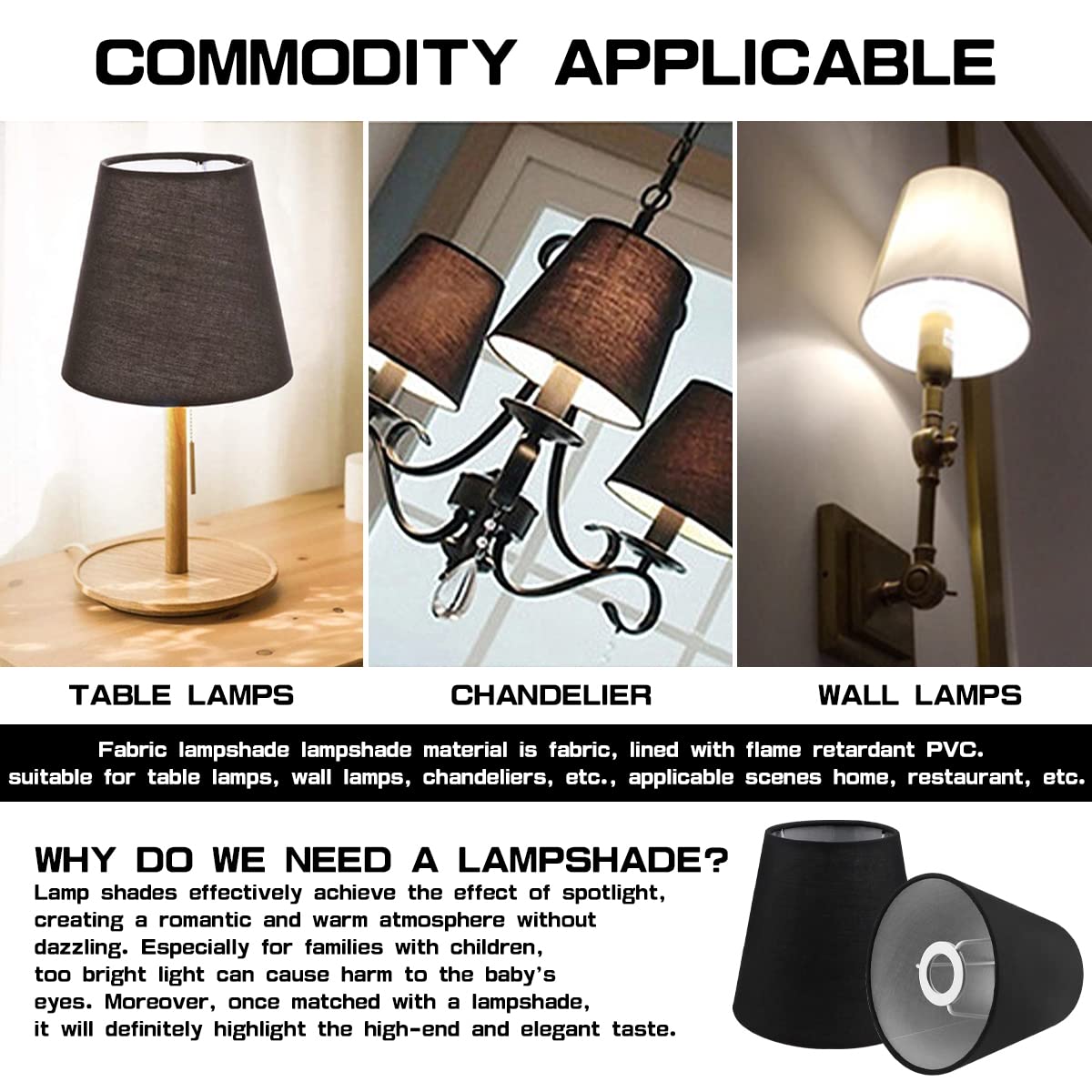 2-Pack Small Linen Lamp Shades - Clip-On Barrel Fabric Lamp Covers for Bulbs - Black Linen Replacement Shades for Bedroom, Nightstand, Wall & Table Lamps - Perfect for Cozy Lighting & Home Decor