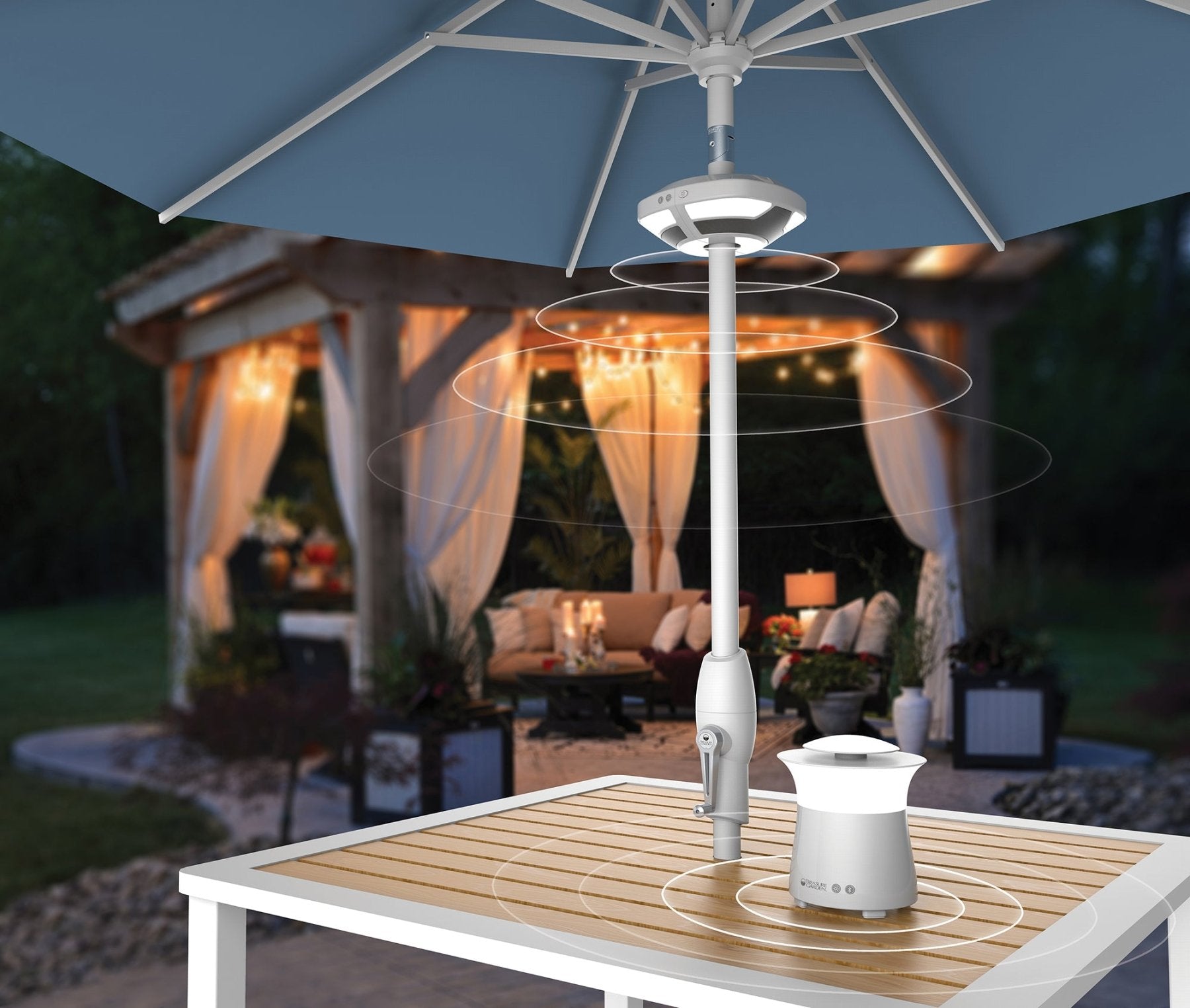 EVO Dual Light Sound Pod with Bluetooth® Speaker - Outdoor Bluetooth Speaker with LED Lights for Patio, Garden, and Pool Parties | Waterproof & Wireless | Treasure Garden