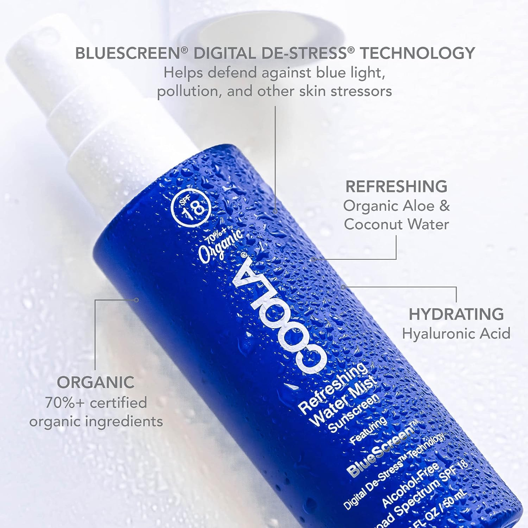 COOLA Refreshing Water Mist Organic Face Sunscreen SPF 18 - Lightweight Hydrating Sun Protection for Daily Use, Travel & Outdoor Activities