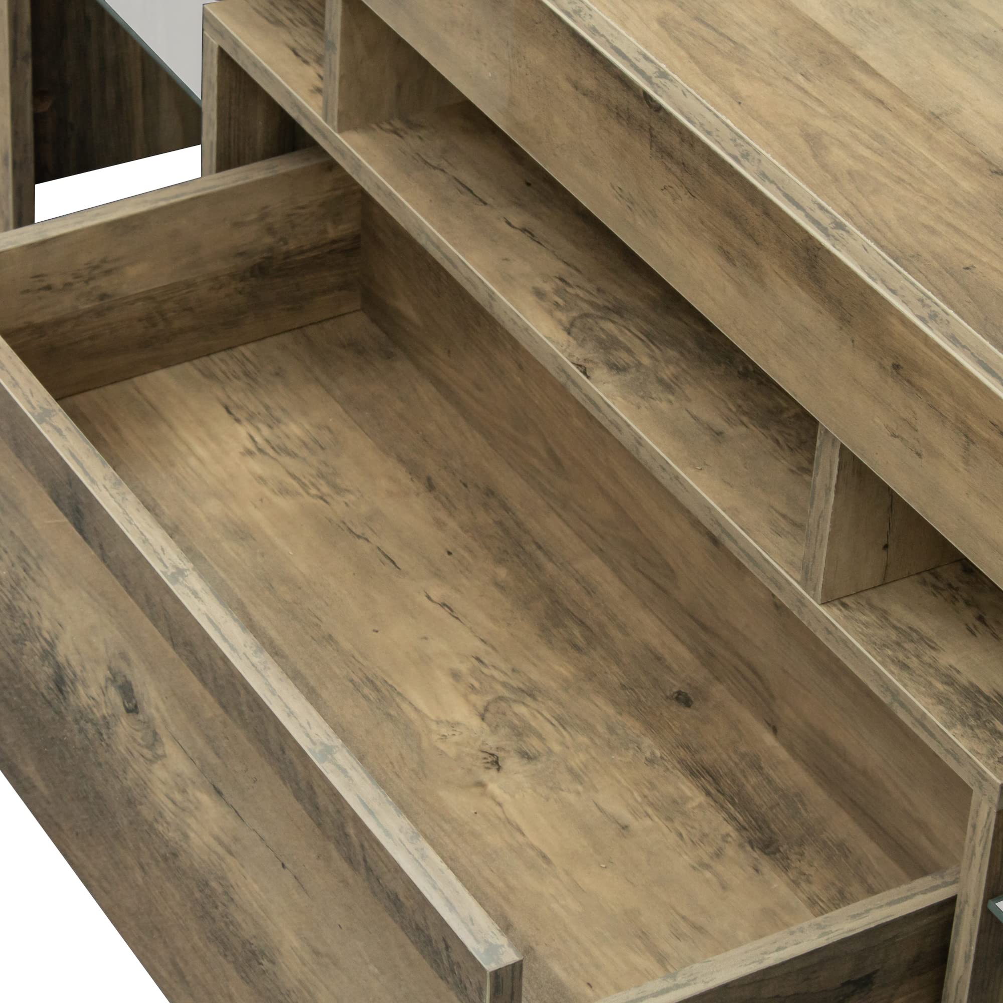 Modern TV Stand with RGB LED Lights - Rustic Oak Entertainment Center for Flat Screen TVs & Gaming Consoles | Perfect for Living Room, Bedroom & Lounge Decor