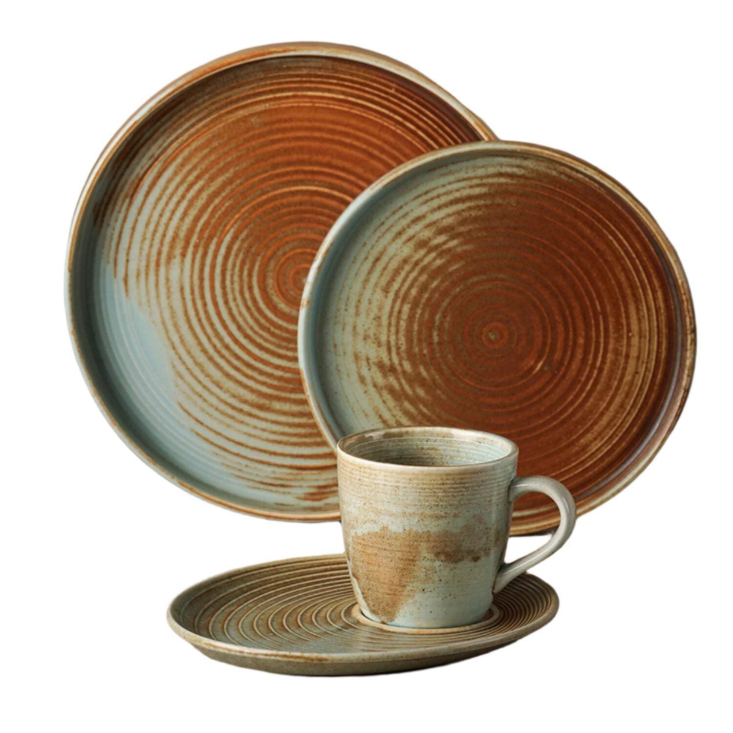 Coral Reactive Glaze 4-Piece Dinnerware Set for 1 - Elegant Stoneware Plates & Bowls for Everyday Dining, Perfect for Home, Restaurant, or Gift Giving