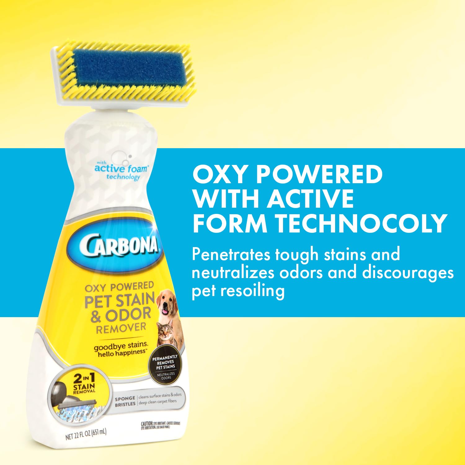 Oxy Powered Pet Stain & Odor Remover - 22oz Carbona Carpet Cleaner with Brush | Effective for Kids & Pets | Removes Tough Stains & Odors | Perfect for Carpets, Upholstery & Pet Areas | Safe for Homes with Children & Animals