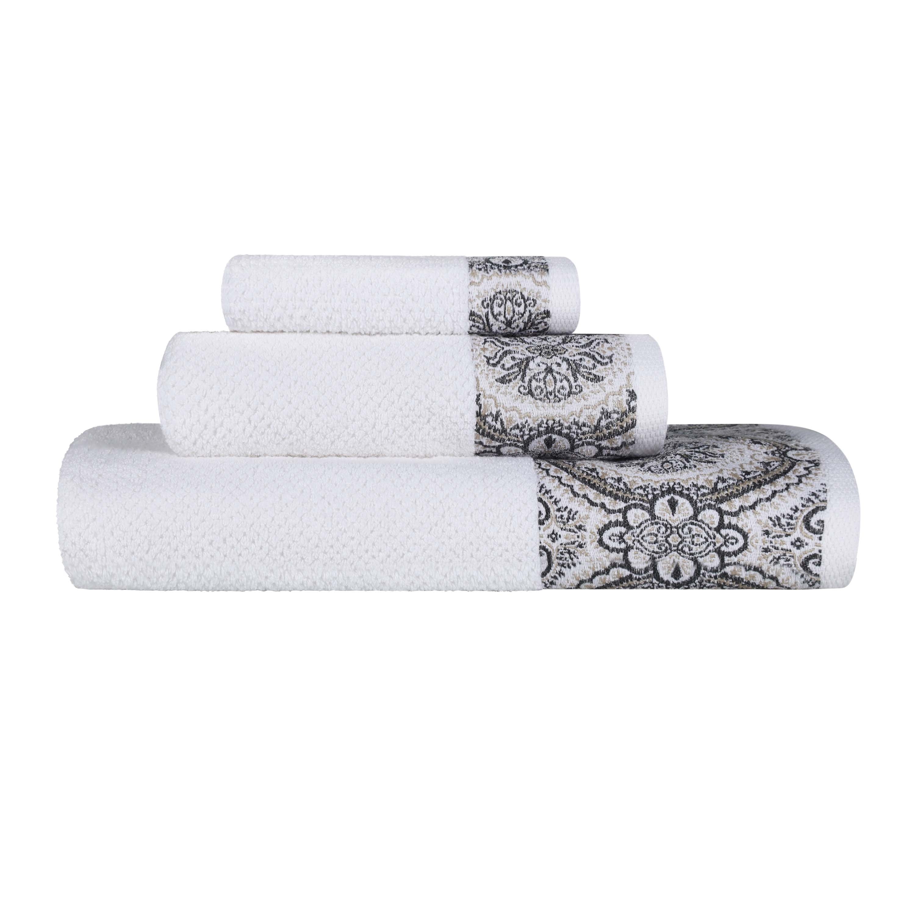 Premium Medallion Cotton Jacquard Textured 3-Piece Bath Towel Set - Soft & Absorbent Luxury Towels for Spa, Bathroom & Guest Use