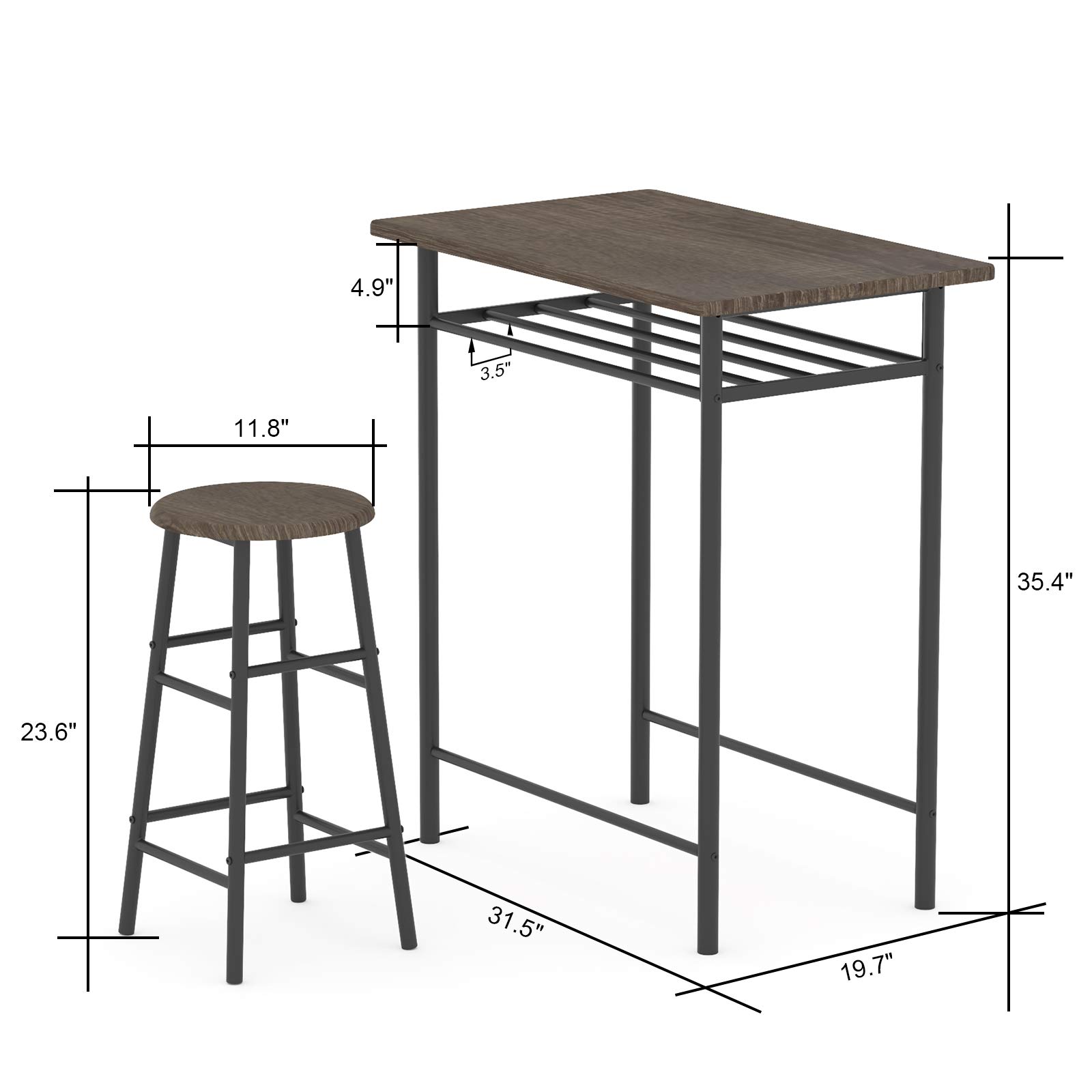 Weehom Bar Table Set with 2 Bar Stools - 36 Inch Pub Height Dining Table & Chairs for Kitchen, Living Room - Built-in Storage Shelf, Easy Assembly - Perfect for Small Spaces, Breakfast Nooks & Entertaining Guests