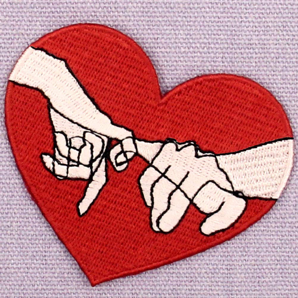 ZEGINs Pinky Swear Heart Patch - Embroidered Iron On & Sew On Applique Emblem for DIY Crafts, Jackets, Jeans, Bags - Cute Fashion Accessory for Women & Teens