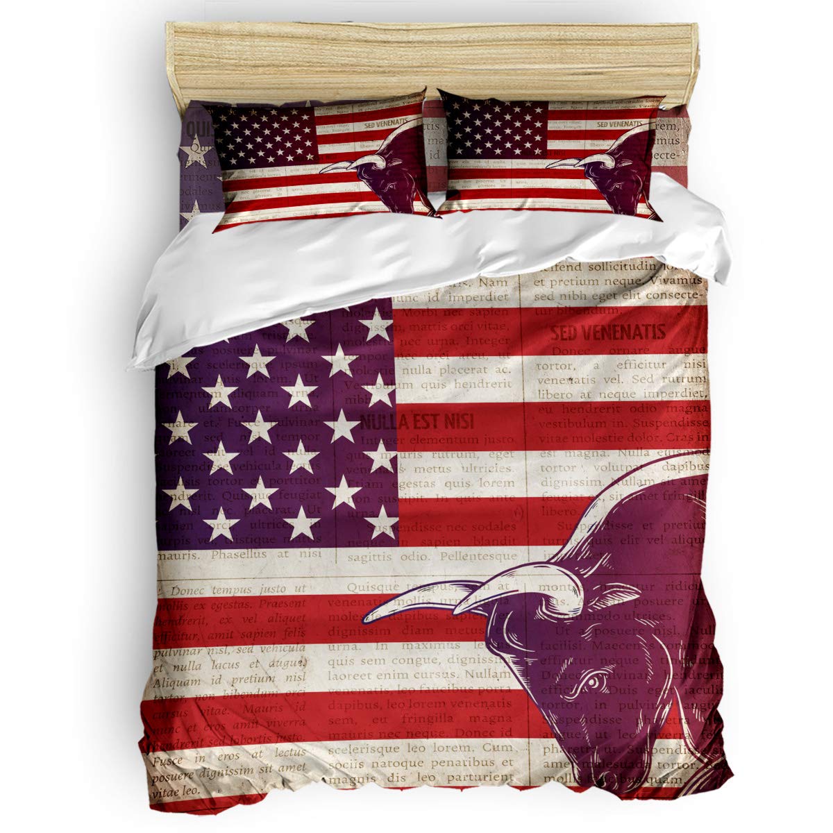 Yogaly 4-Piece Twin Size Bedding Set - American Flag Printed Bed Sheets, Duvet Cover, Flat Sheet & Pillow Covers for Adults, Teens, Kids & Baby | Patriotic Home Decor for Independence Day, Memorial Day & 4th of July Celebrations