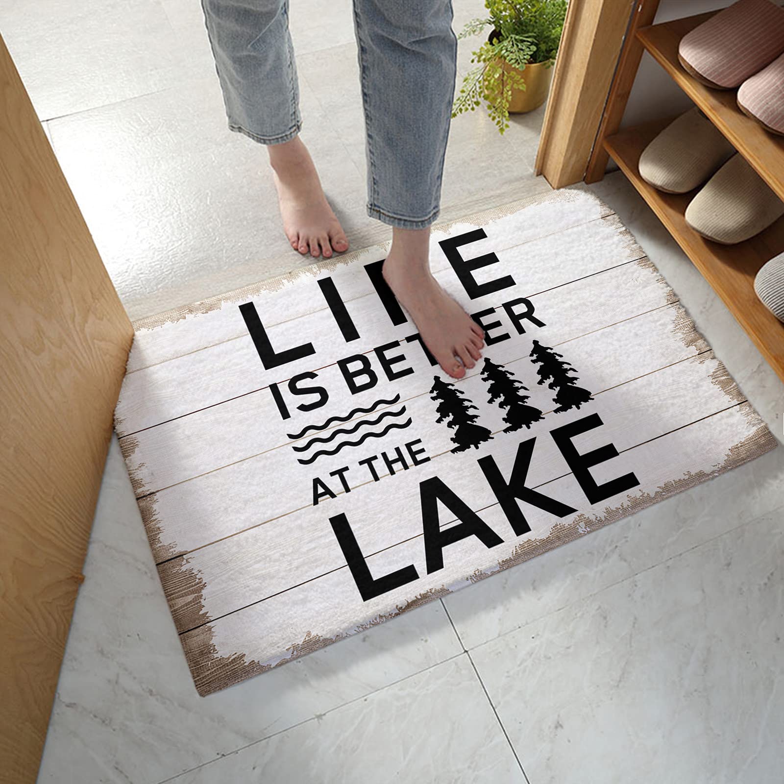 Muswanna Vintage Wood Grain Bathroom Rug - Extra Absorbent, Non-Slip Microfiber Shower Mat, Plush Thick Shaggy Floor Mat (18''x30'') - Perfect for Lakeside Cabins, Bathrooms & Cozy Home Decor