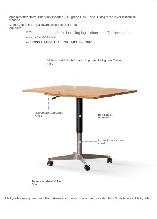 Solid Oak Wood Lift-Top Modern Coffee Table - Adjustable Height for Living Room, Home Office, and Small Spaces