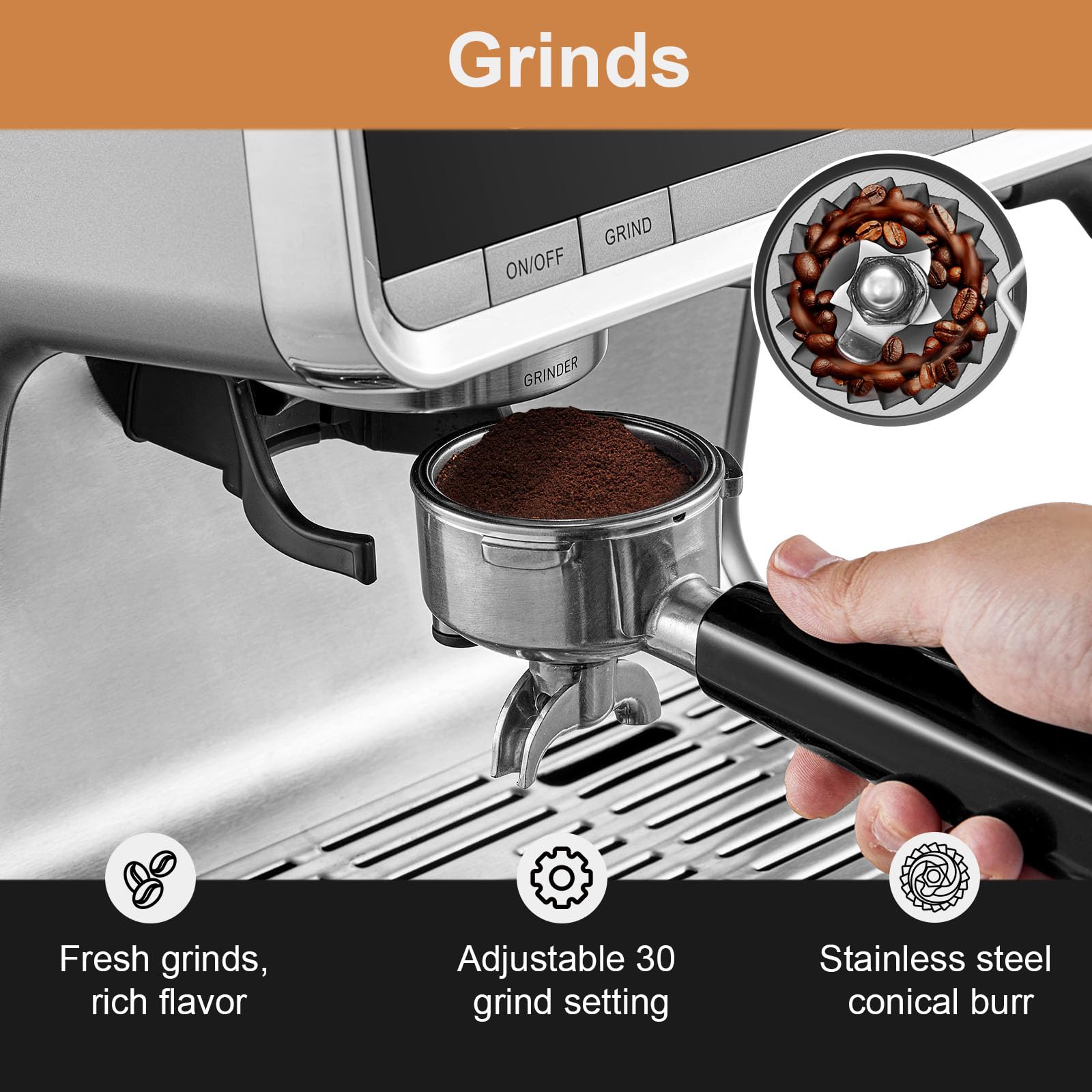 20 Bar Espresso Coffee Machine with Milk Frother - Professional Cappuccino & Latte Maker for Home & Office, 2.8L Removable Water Tank, Built-in Grinder - Perfect for Morning Brews, Afternoon Pick-Me-Ups & Entertaining Guests