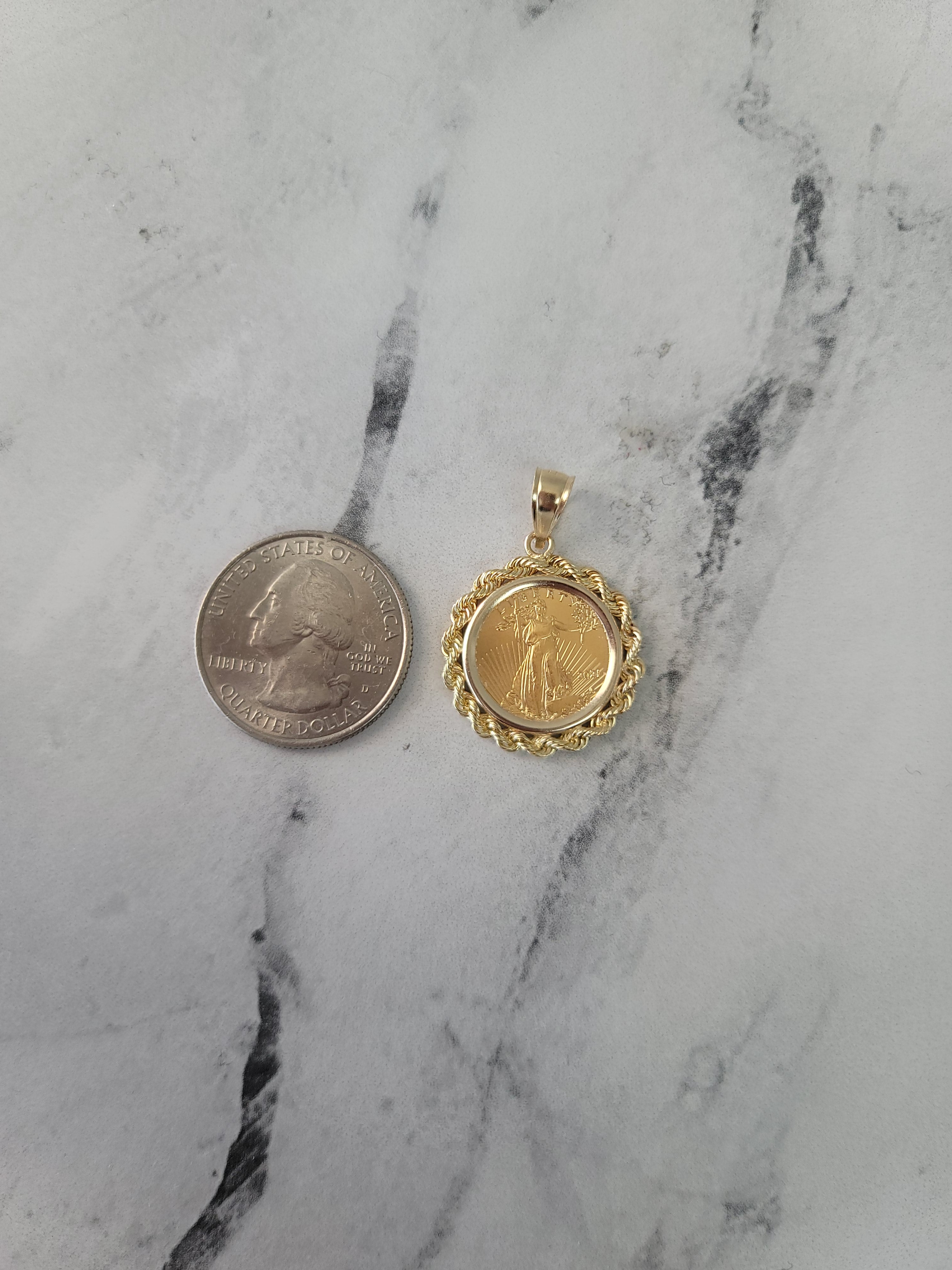 American Eagle Lady Liberty 1/10 oz Gold Medallion Coin with Rope Bezel - Perfect for Jewelry Making, Collecting & Patriotic Gifts