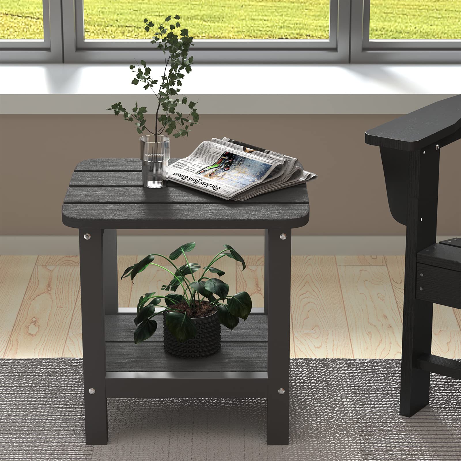 SERWALL Adirondack Table Outdoor Side Table - Weather-Resistant Gray Patio Furniture for Garden, Deck, Poolside & Backyard Relaxation
