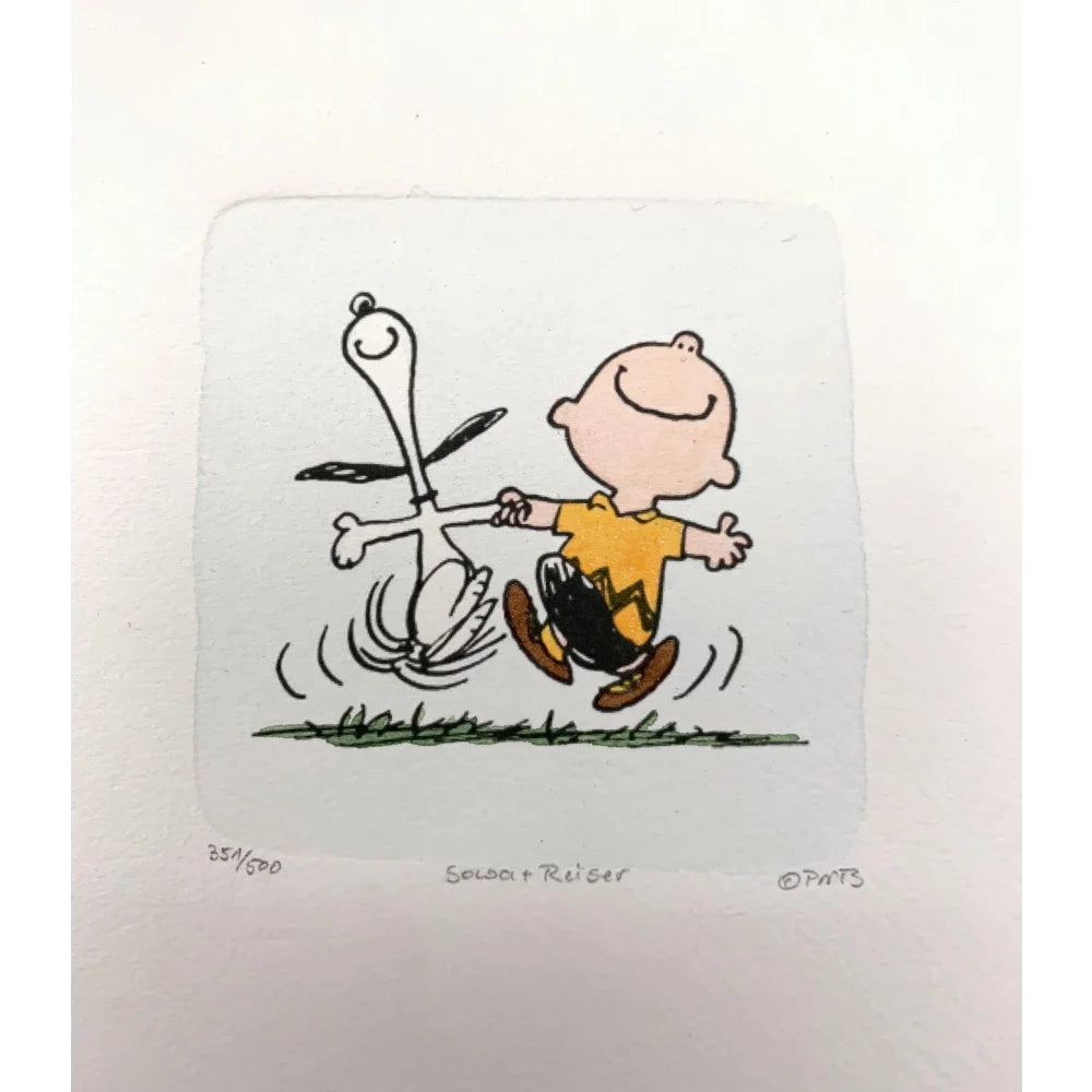 Charlie Brown & Snoopy Hand-Painted Etching Art by Sowa & Reiser - Limited Edition D/500 - Peanuts Collectible - Perfect for Home Decor, Office Display & Gift for Peanuts Fans