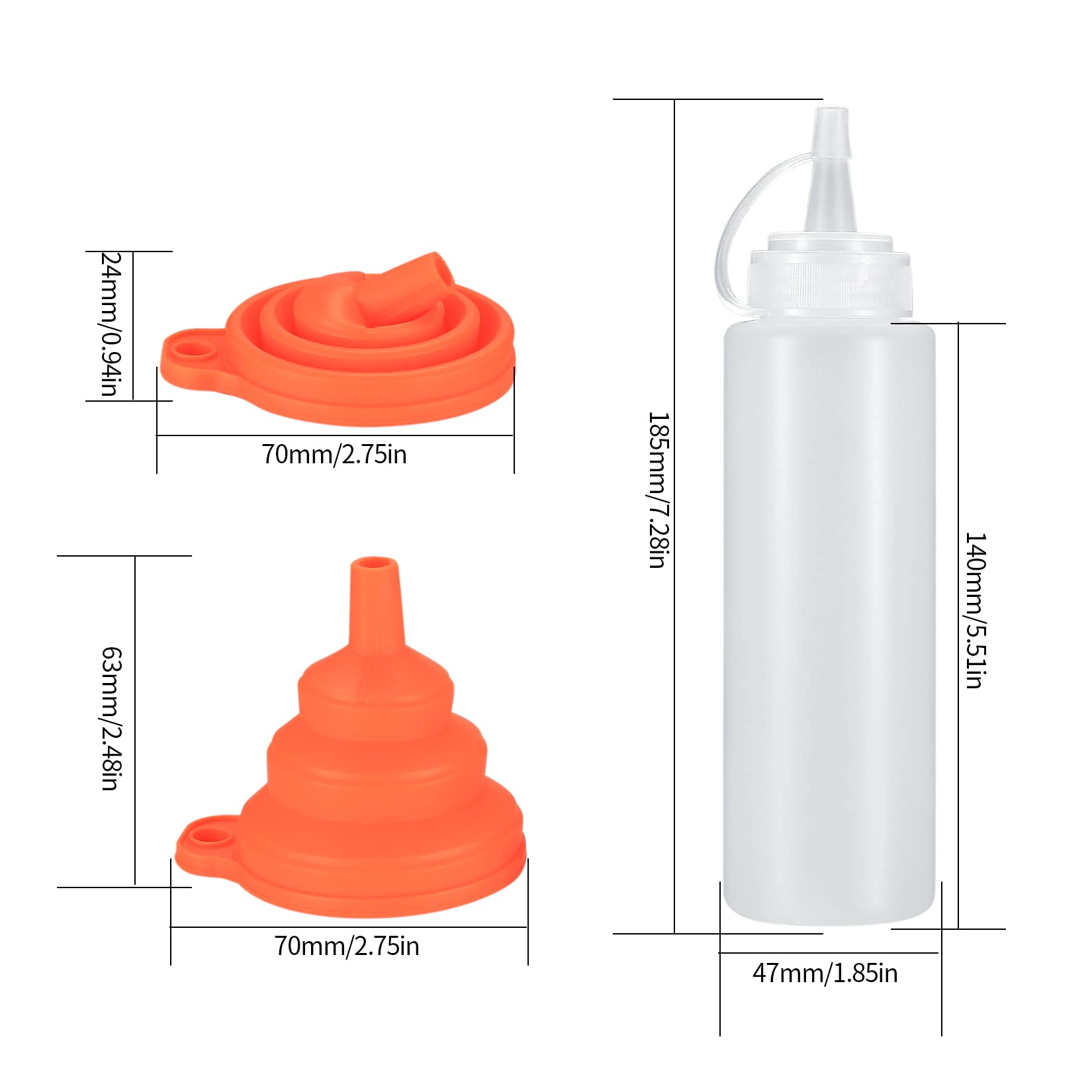Zhujiehigh 5-Pack 8 oz Plastic Squeeze Condiment Bottles with Funnel & Labels - Perfect for Ketchup, Mustard, Hot Sauce, Oil & Salad Dressing | Ideal for Restaurants, BBQs, Picnics & Home Kitchen Use