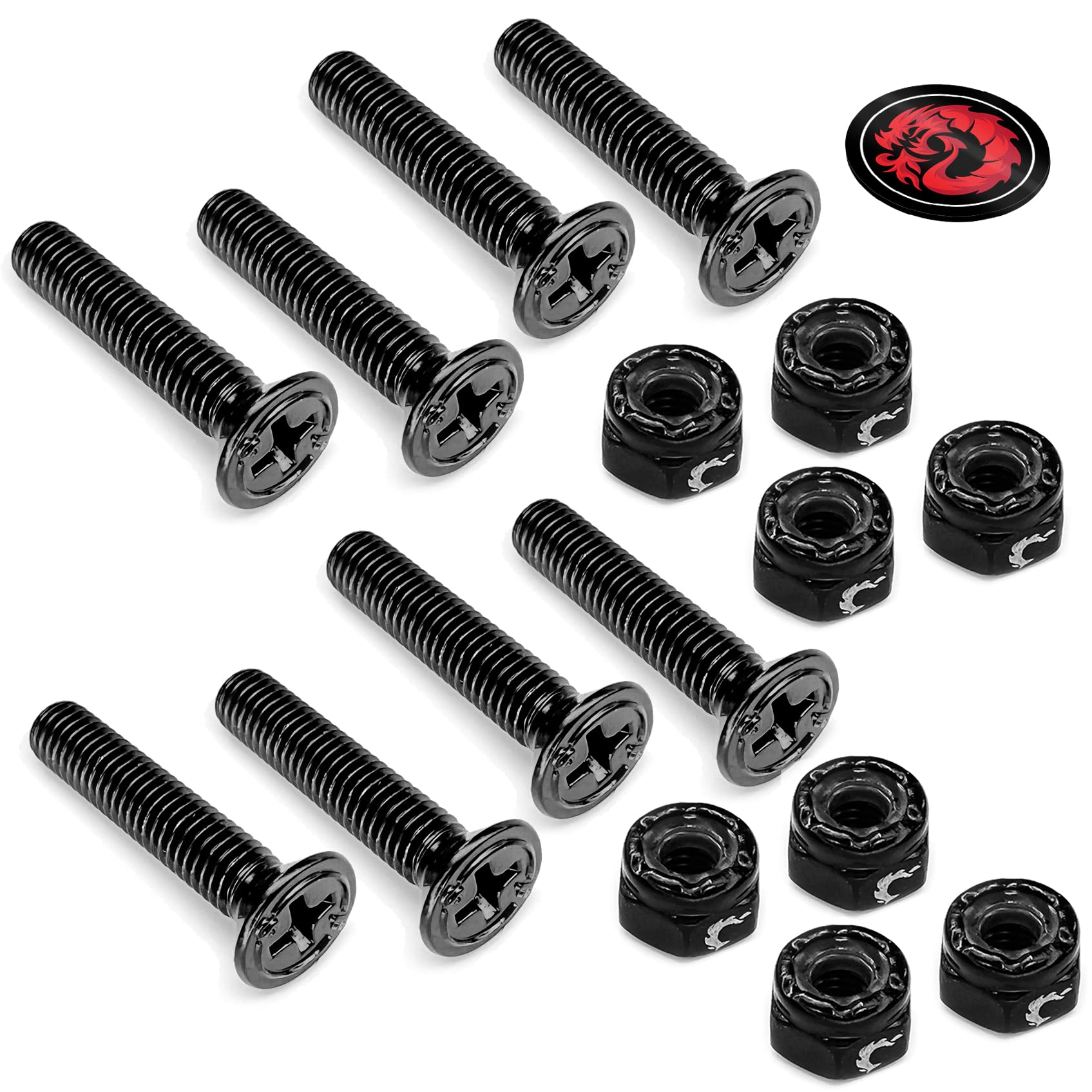 Fireball Dragon Skateboard Hardware Kit - Black Stainless Steel Mounting Screws & Nuts Set for Longboard, Cruiser & Skateboard Trucks | Ultra Durable Truck Hardware | Perfect for Street Skating, Commuting & Skatepark Tricks
