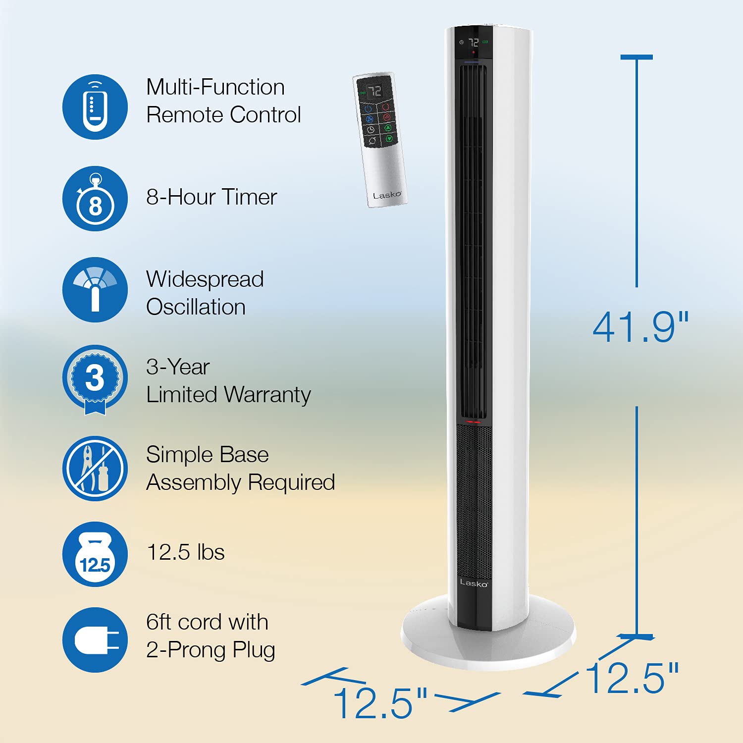 Lasko 1500W 4-Speed Bladeless Tower Fan & Space Heater with Remote - Quiet Operation, 3 Heat Settings, White - Perfect for Bedroom, Office & Home Cooling & Heating