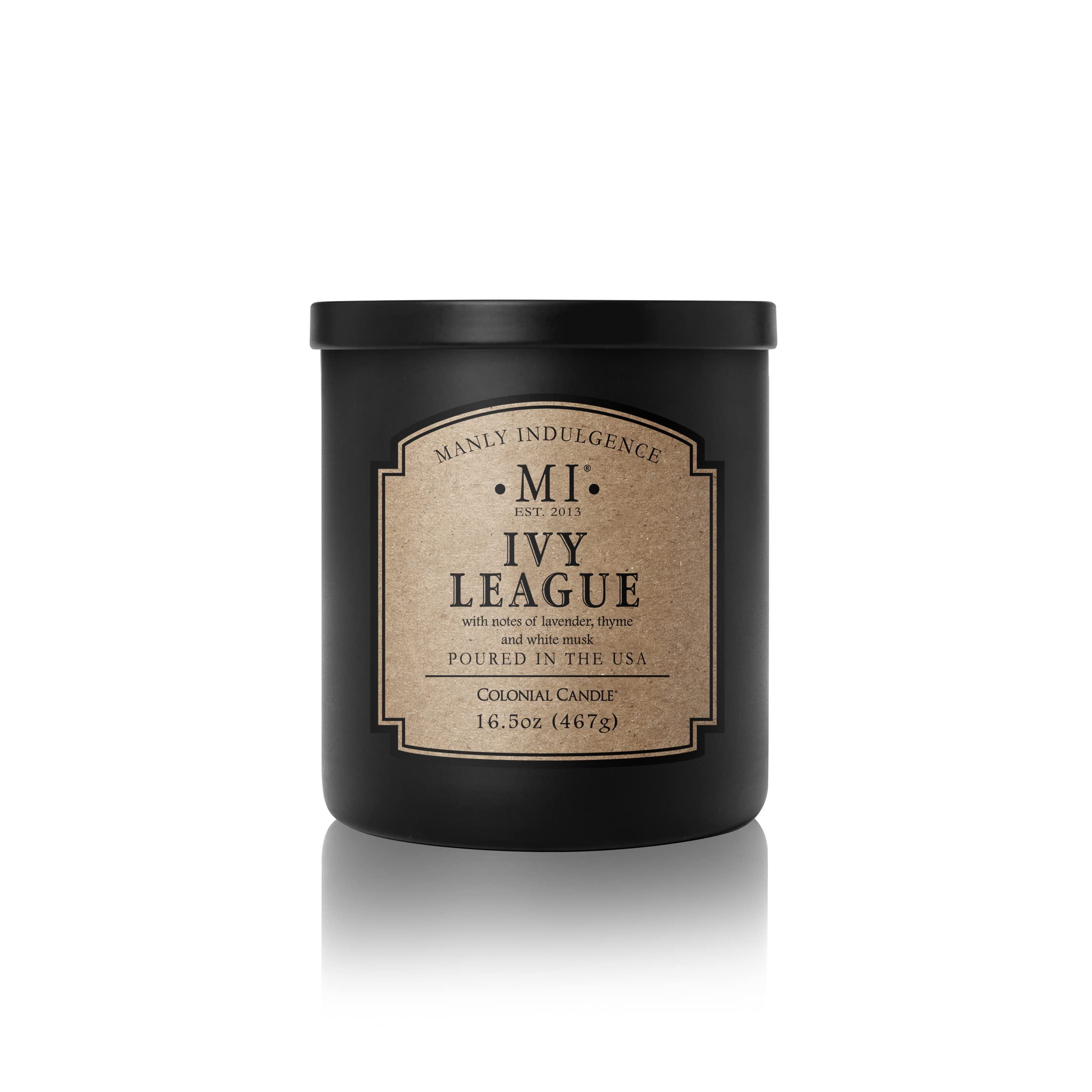 Manly Indulgence Ivy League Jar Candle 16.5 oz - White Musk, Citrus, Thyme & Lavender Scent - Earthy Amber Soy Blend Wax Candle - 60 Hours Burn Time - Hand-Poured in USA - Perfect for Home, Office Relaxation & Romantic Gifts