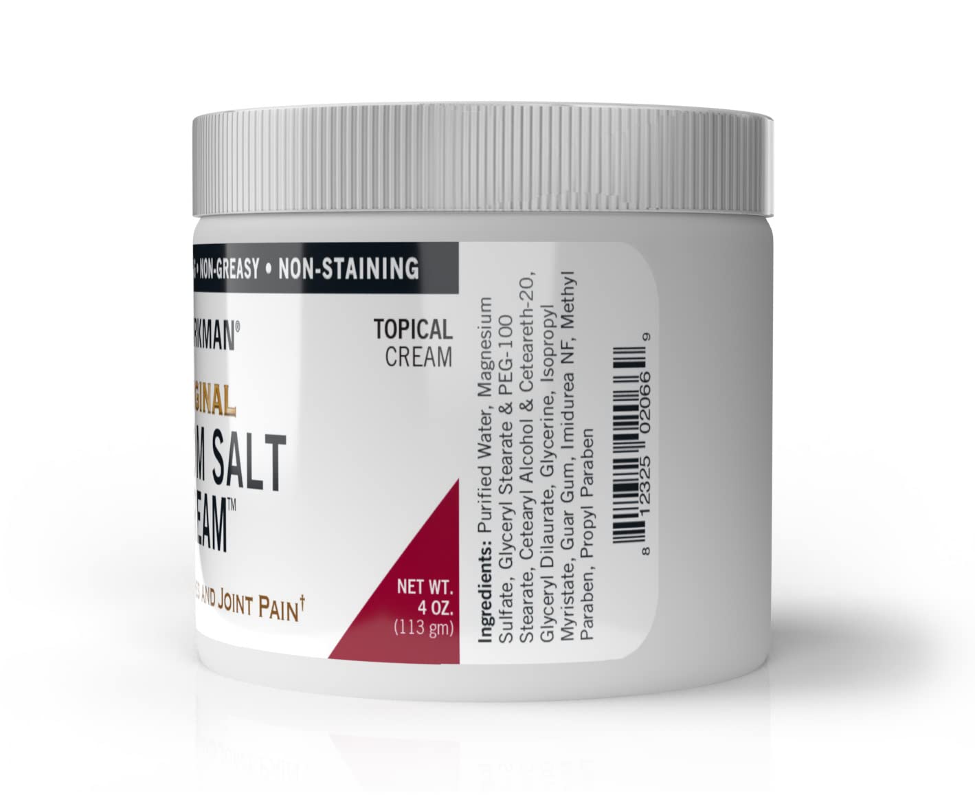 Kirkman Epsom Salt Cream 4oz - Gluten Free & Casein Free Magnesium Cream for Muscle Relaxation, Pain Relief & Stress Relief - Perfect for Athletes, Post-Workout Recovery & Relaxing Baths