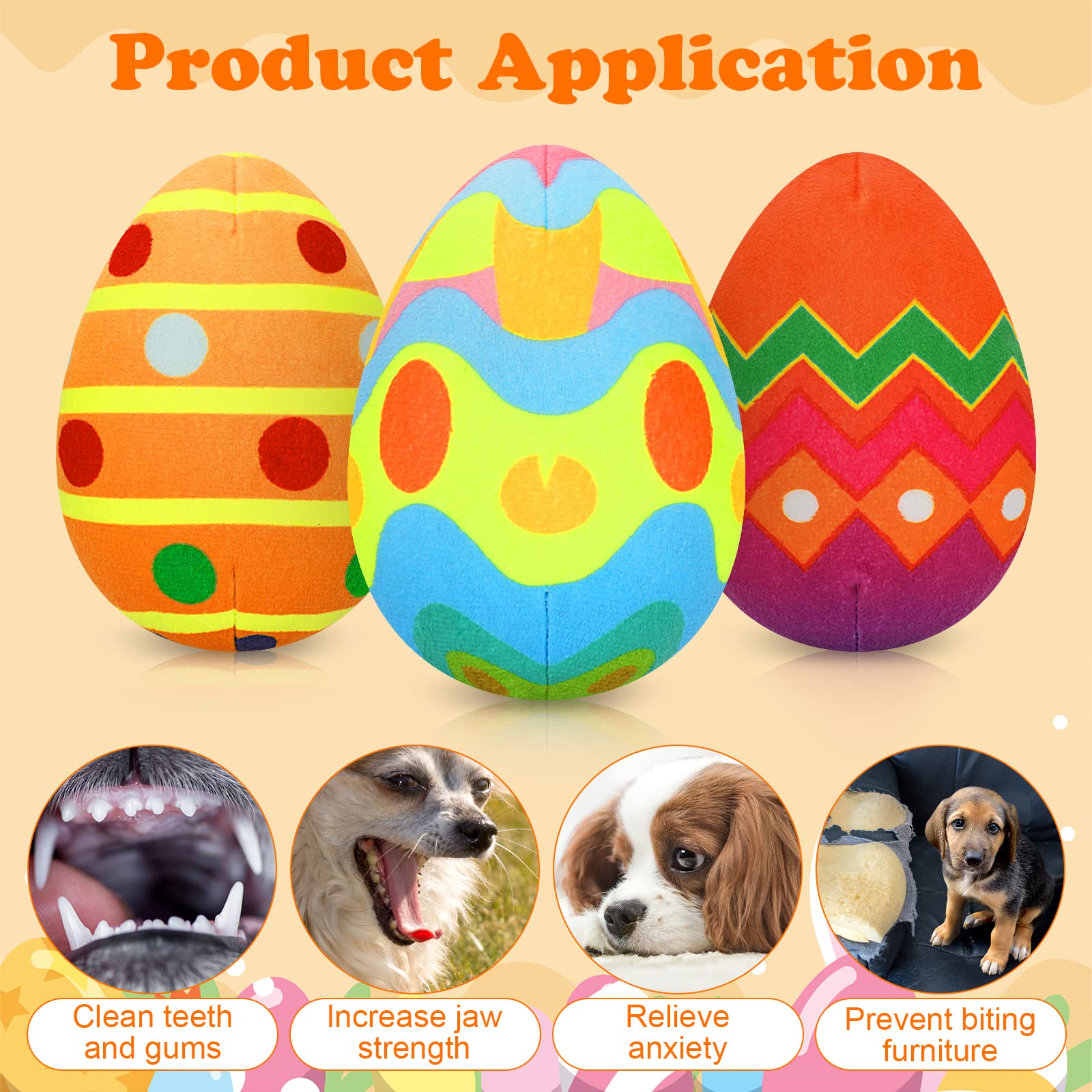 YUEPET 3 Pack Easter Egg Dog Chew Toys - Squeaky Plush Puppy Toys for Small & Medium Dogs, Teeth Cleaning & Anxiety Relief - Perfect Easter Gift for Puppies (3 Eggs) | Great for Playtime, Training Rewards & Holiday Gifting