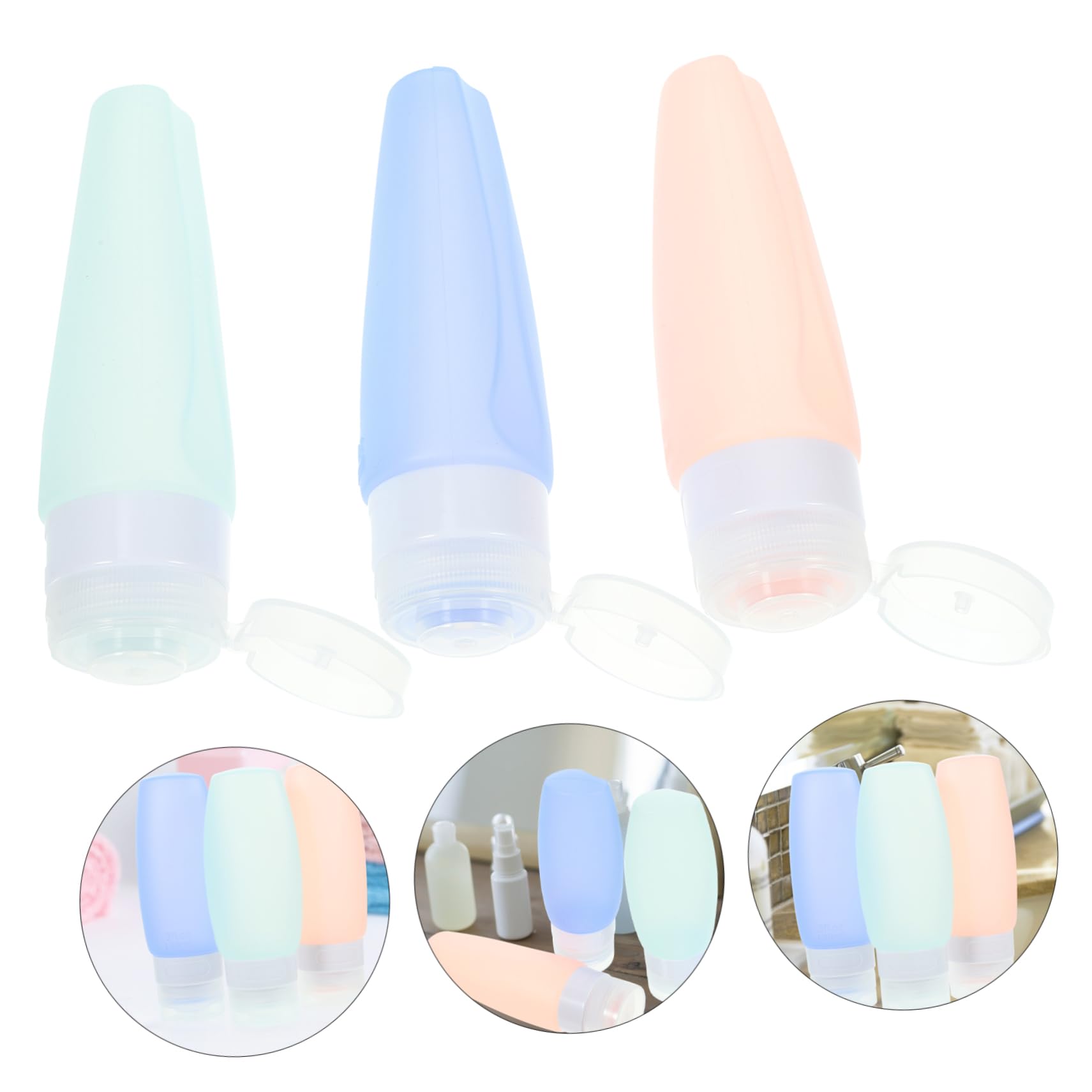 Minkissy 90ml Silicone Travel Bottles Set - Leakproof Shampoo, Conditioner & Lotion Containers (3-Pack, Green, Pink, Blue) | Perfect for Toiletries, Hand Soap & Airplane Carry-On Essentials