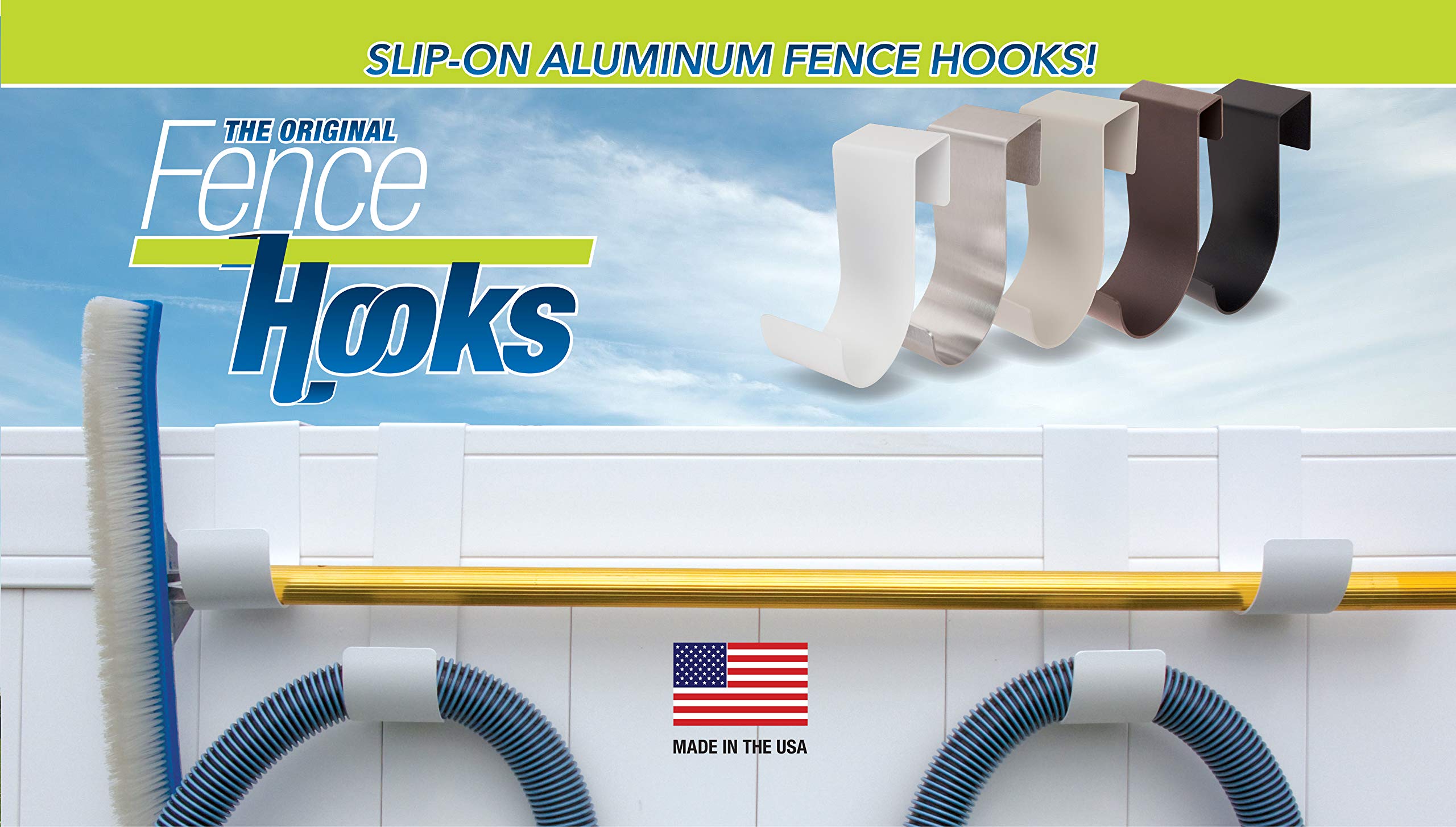 Durable Aluminum Slip-on Fence Hooks - #2-10-WHITE (Pair) - Perfect for Garden Fencing, Deck Railings & Outdoor Decor