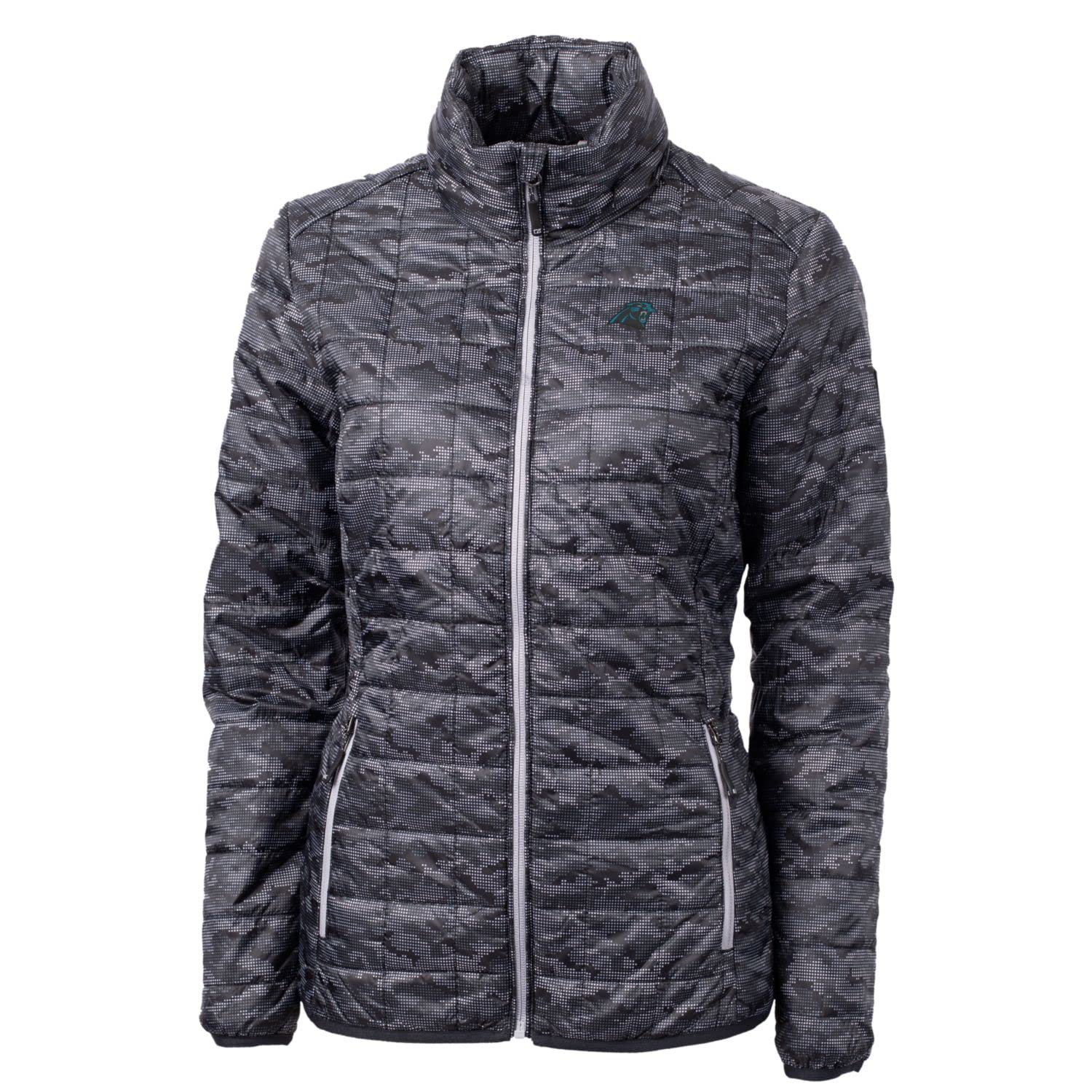Cutter & Buck Women's NFL Rainier Printed Full-Zip Puffer Jacket - Waterproof Winter Coat for Football Fans, Outdoor Activities & Cold Weather Fashion