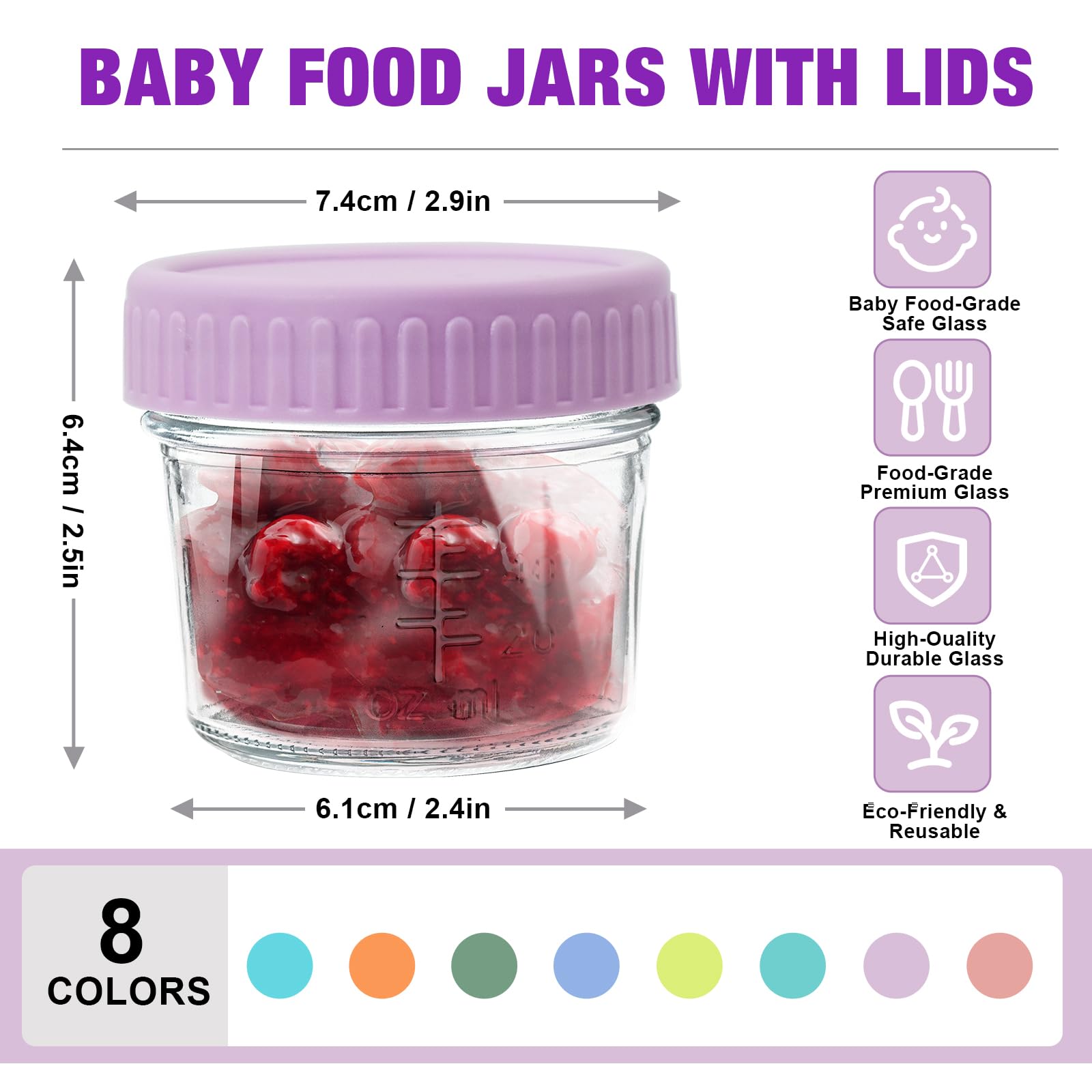 8 Pack 4 oz Glass Baby Food Storage Containers with Lids - BPA-Free, Microwave, Dishwasher & Freezer Safe Jars for Toddler Foods, Purees, Snacks & Fruits - Perfect for Meal Prep, On-the-Go Feeding & Homemade Baby Food Storage
