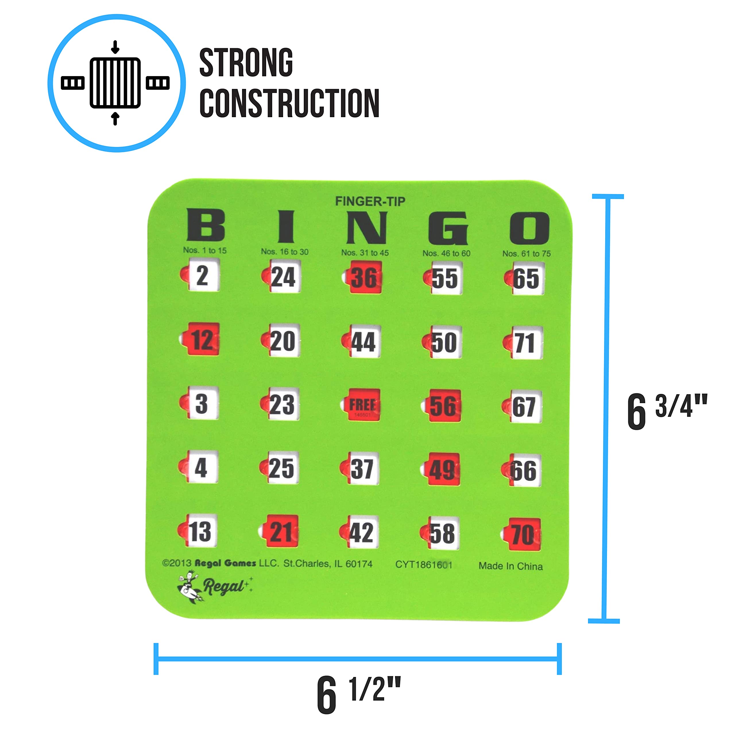 Regal Bingo Bulk Bingo Cards with Sliding Windows - 200 Pack Reusable Large Print Bingo Game Cards for Adults & Large Groups - Green | Perfect for Parties, Fundraisers, Senior Activities & Family Game Nights