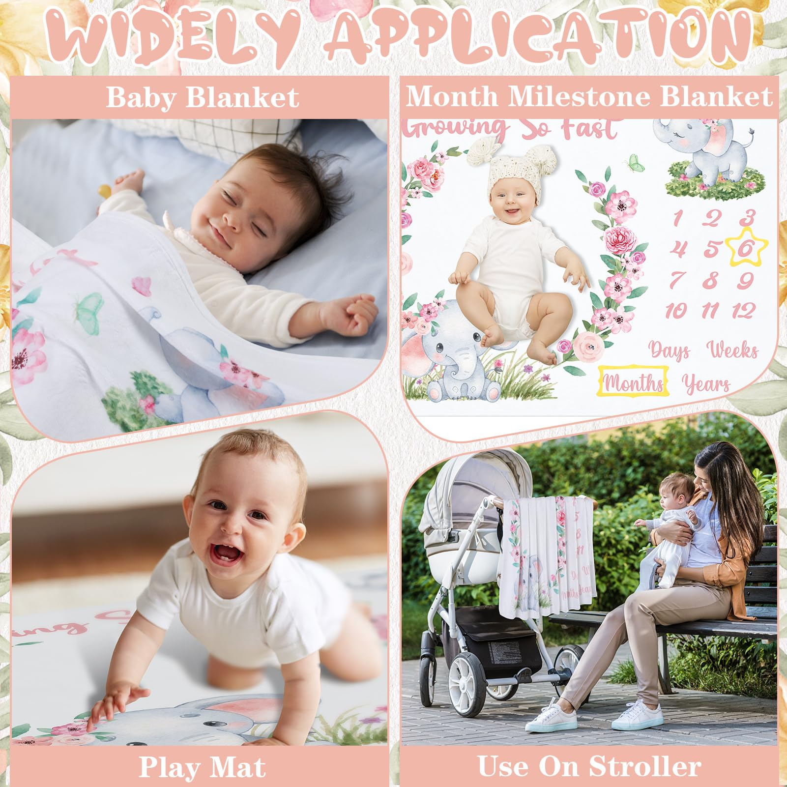 6TXD Baby Milestone Blanket - Soft Fleece Newborn Photography Blanket for Girls & Boys - 50x39 Inches with Wooden Signs, Frames & Bow Headband - Perfect for Monthly Photo Shoots, First Birthday & Nursery Decor