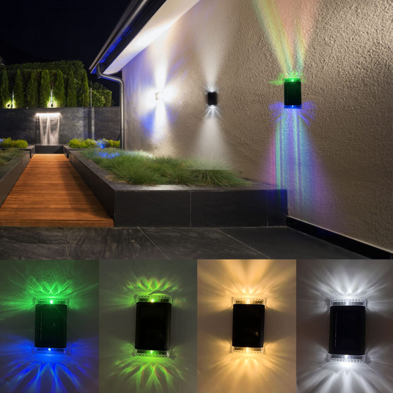 Solar Powered Outdoor Lights Waterproof - 4 Pack LED Wall Lights for Garden, Porch, Patio - Energy Efficient Solar Lamp for Courtyard, Pathway, Yard - Perfect for Home, Backyard & Landscape Lighting at Night