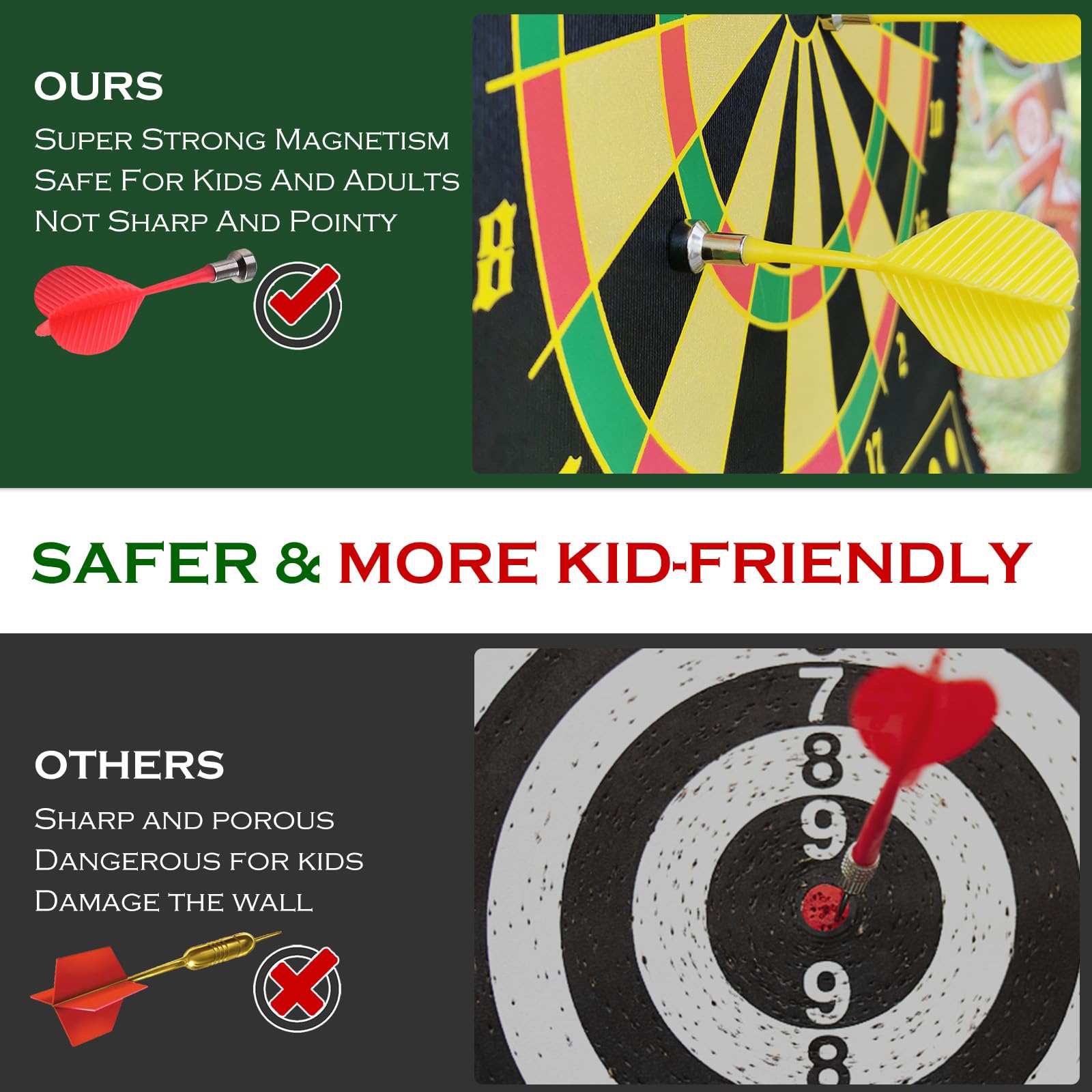 Magnetic Dart Board for Kids - Double Sided Safe Dartboard Set with 6 Darts | Fun Indoor Game & Educational Toy Gift for Boys & Girls Ages 8-14 | Birthday, Christmas, Valentine's Day Party & Family Game Night
