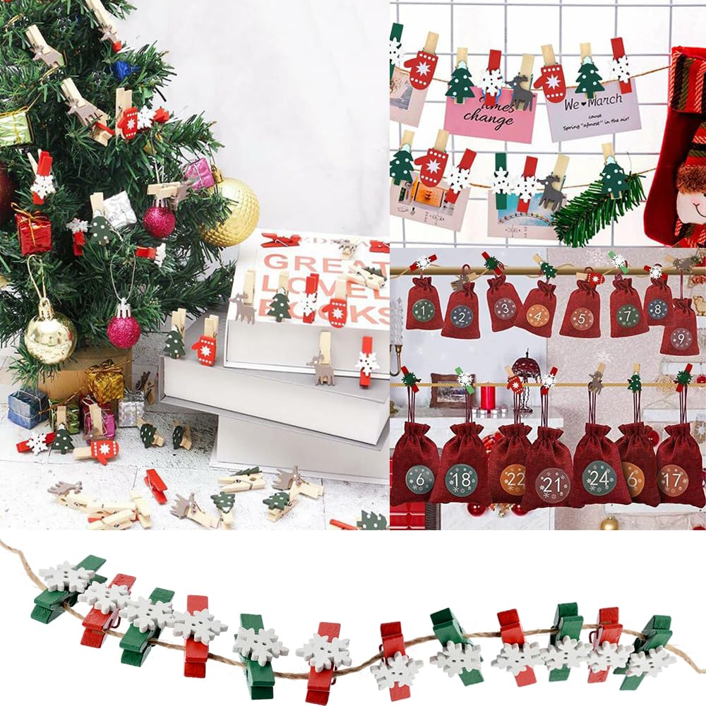 50pcs Wooden Christmas Clips - Mini Clothespins for DIY Holiday Decorations, Christmas Tree Ornaments, Photo Display, Card Hanging & Paper Crafts - Perfect for Xmas Party, Home Decor and Gift Wrapping